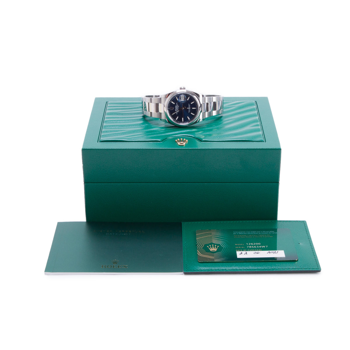 Rolex 2021 Stainless Steel Datejust 36 MM Silver Dial Automatic Watch Blue Dial 126200 w/ Box & Papers