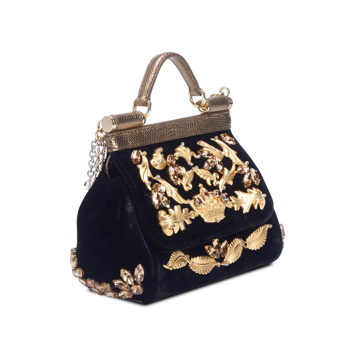 Dolce & Gabanna Black Velvet Crystal Embellished Mini Sicily w/ Authenticity Card