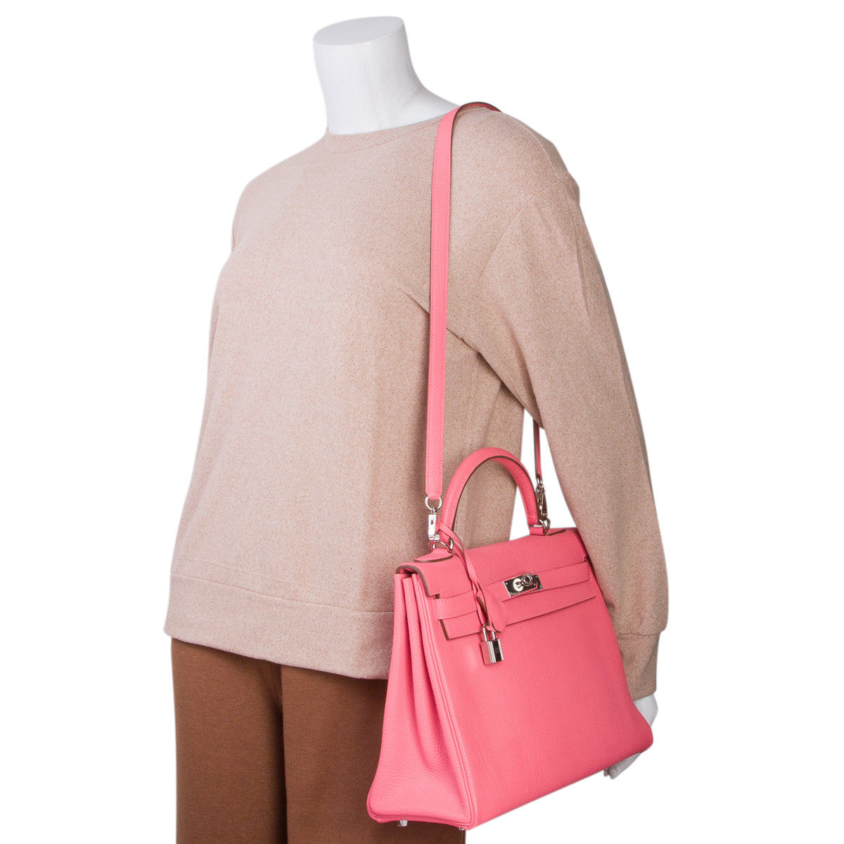 Hermes Rose D'Ete Taurillon Clemence Kelly II Retourne 32 w/ Strap