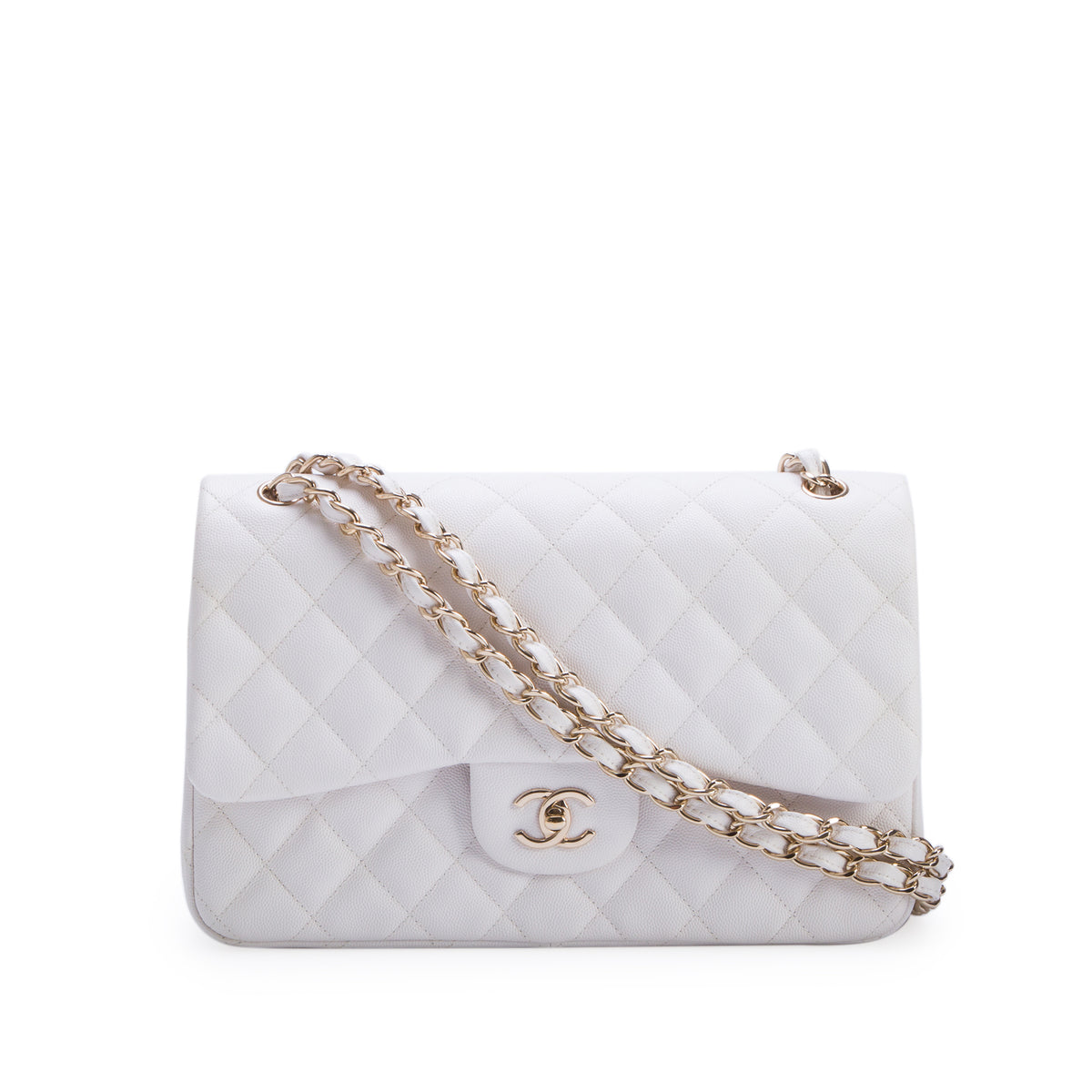 Chanel White Caviar Jumbo Classic Double Flap Bag