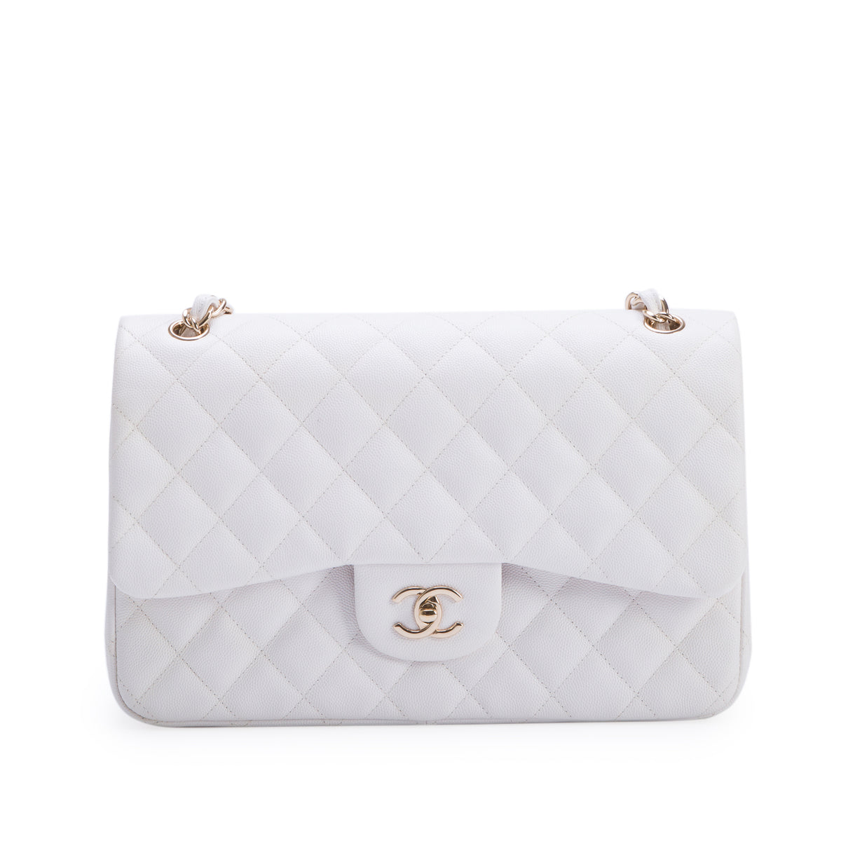 Chanel White Caviar Jumbo Classic Double Flap Bag