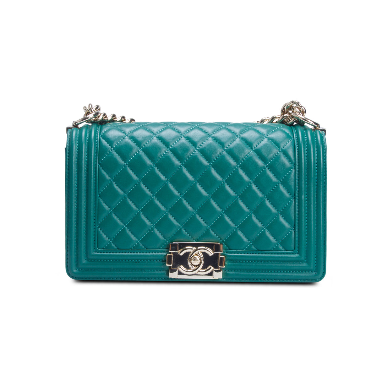 Chanel Green Quilted Lambskin Leather Medium Boy Bag w/ Box & Authenticity Card