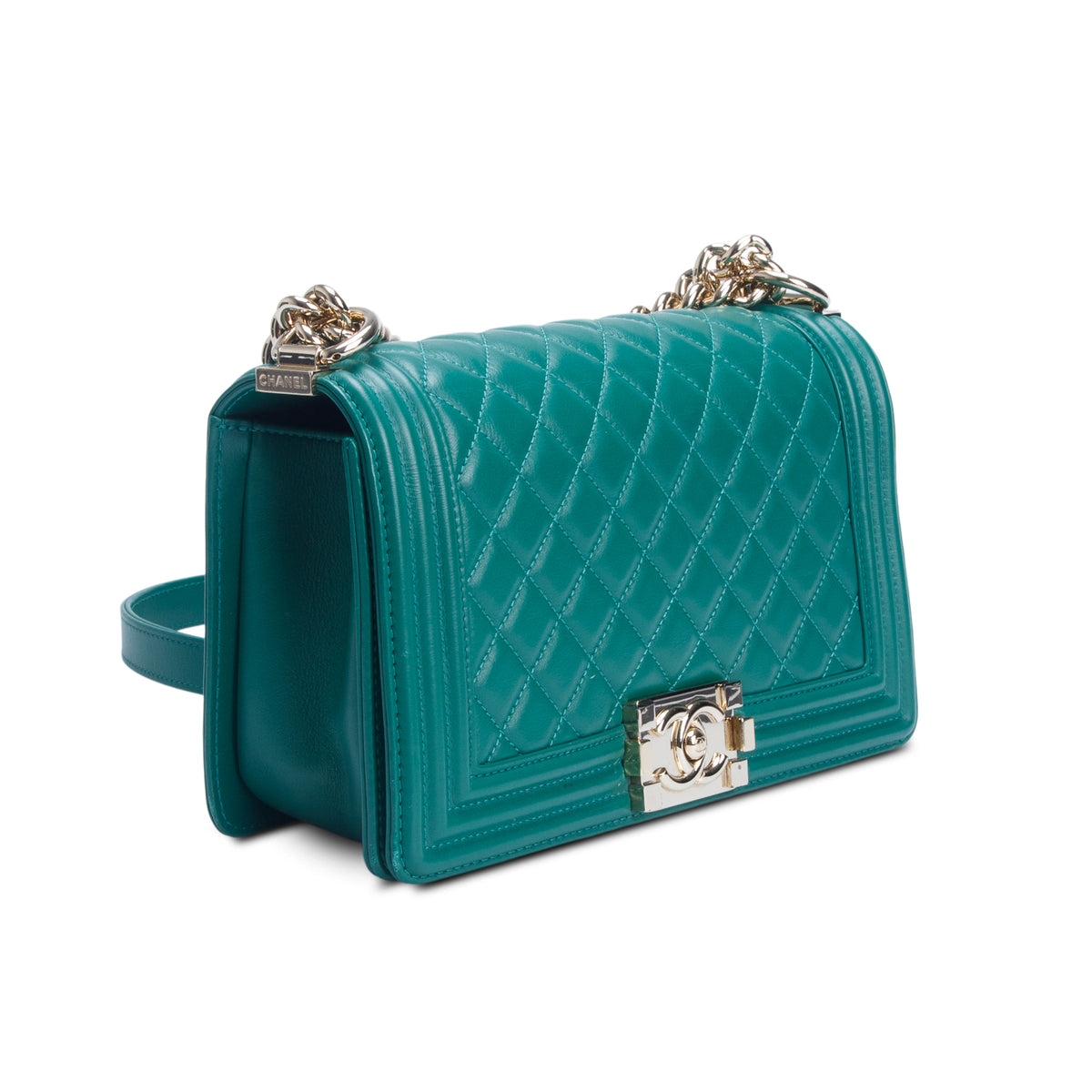 Chanel Green Quilted Lambskin Leather Medium Boy Bag w/ Box & Authenticity Card