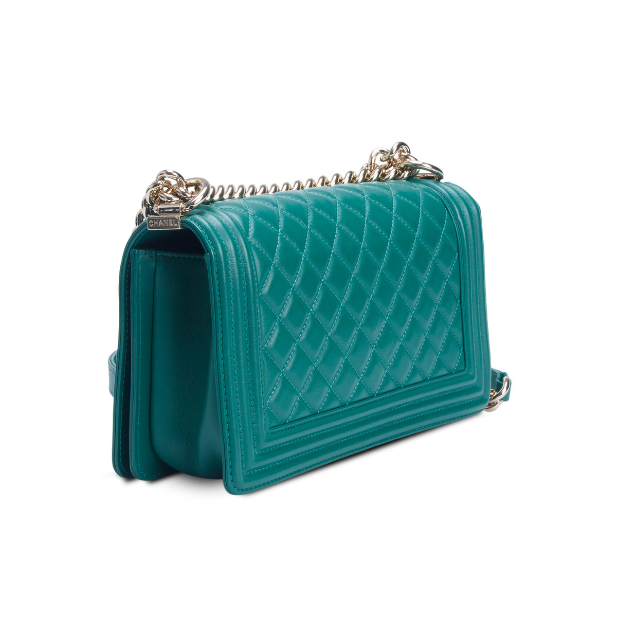 Chanel Green Quilted Lambskin Leather Medium Boy Bag w/ Box & Authenticity Card
