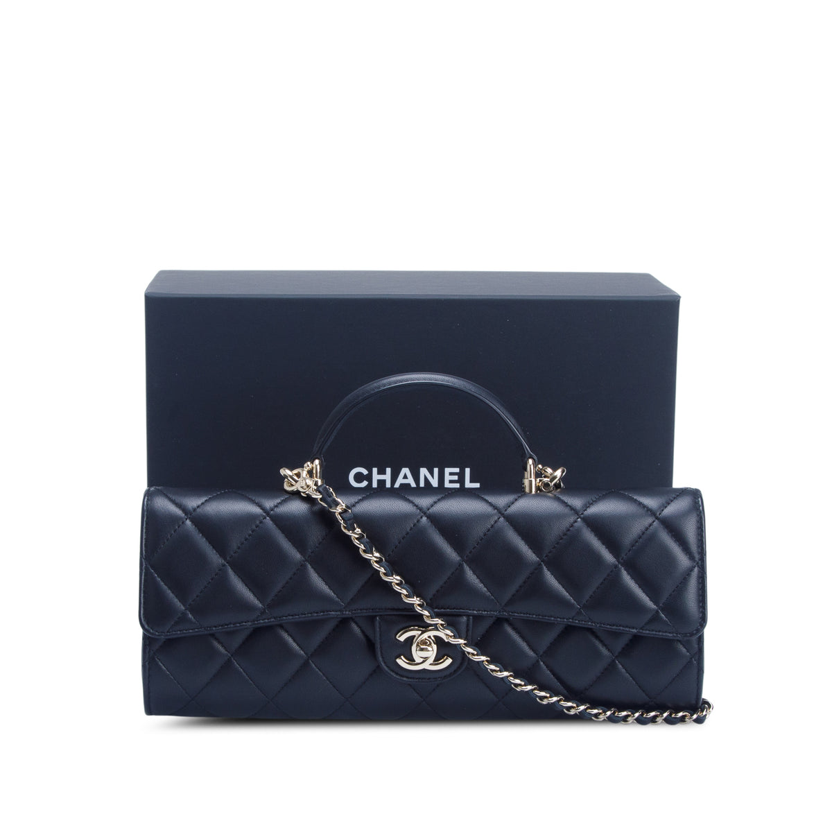 Chanel 2026 Black Lambskin Top Handle East West Flap w/ Box, Receipt & Strap