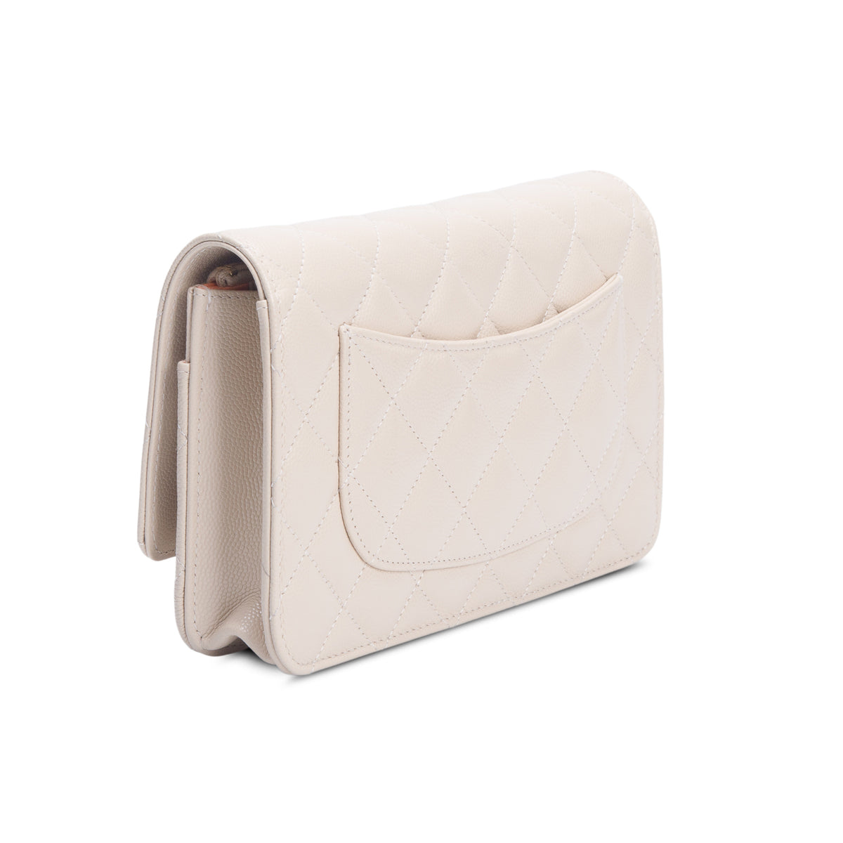Chanel Beige Caviar Quilted Textured CC Wallet on Chain w/ Box