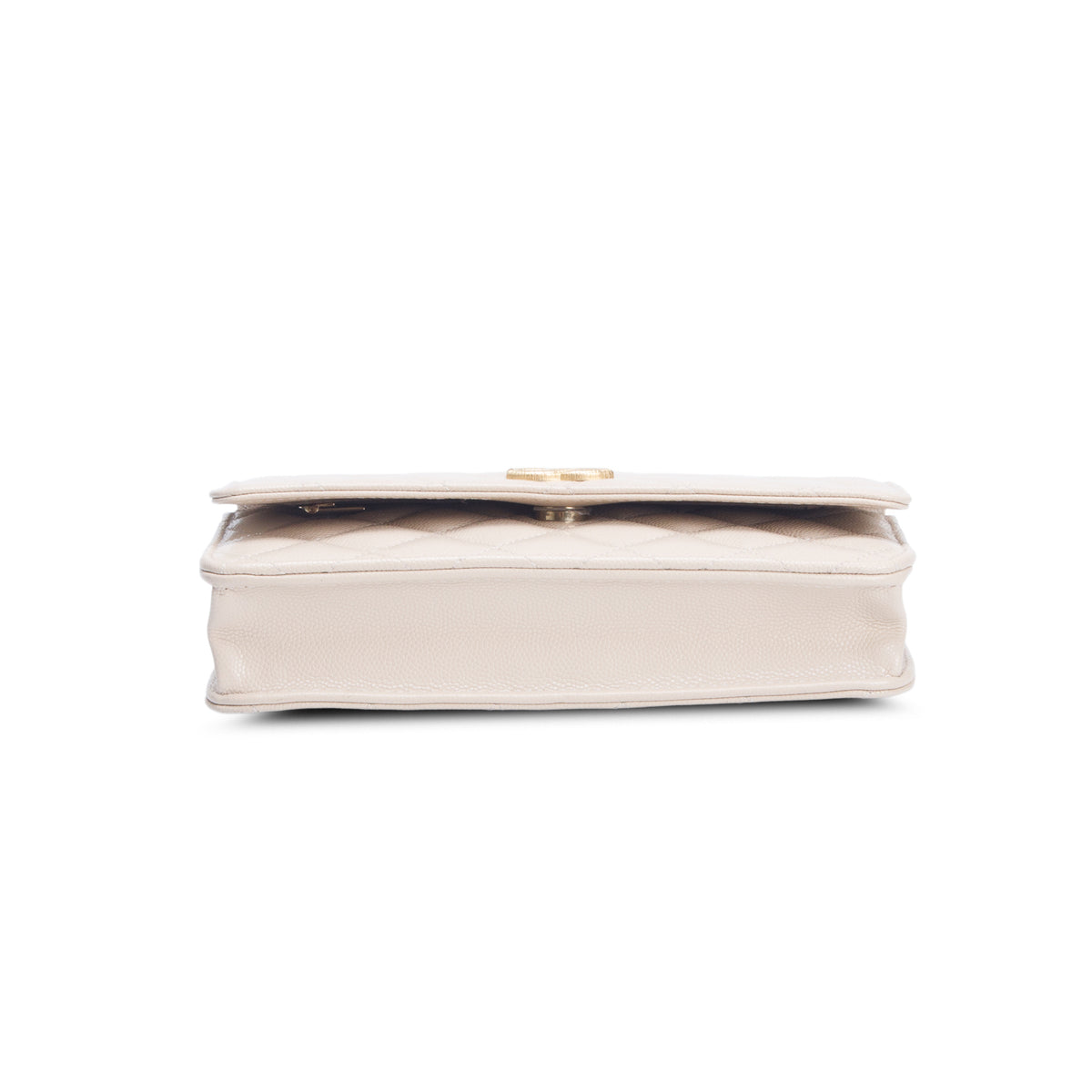 Chanel Beige Caviar Quilted Textured CC Wallet on Chain w/ Box