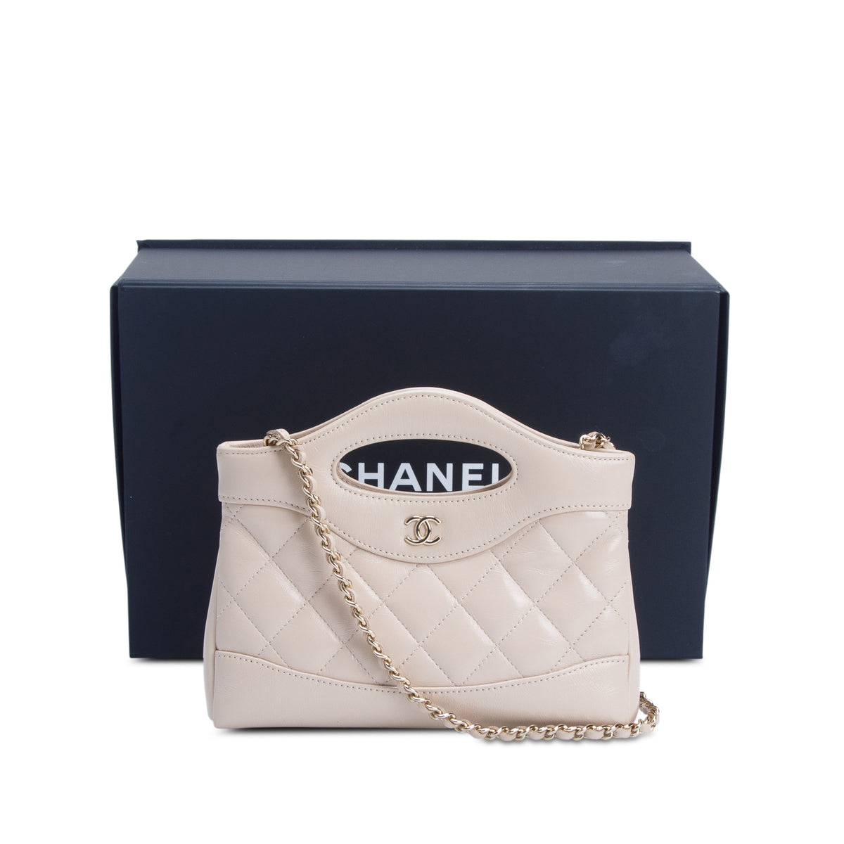 Chanel Beige Shiny Lambskin Quilted Nano 31 Shopping Bag w/ Box