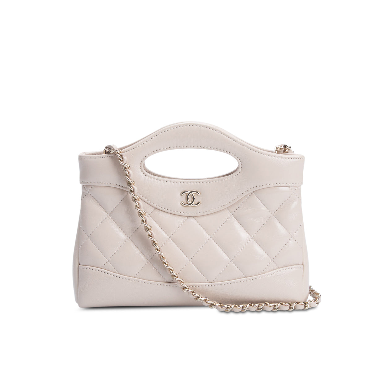 Chanel Beige Shiny Lambskin Quilted Nano 31 Shopping Bag w/ Box