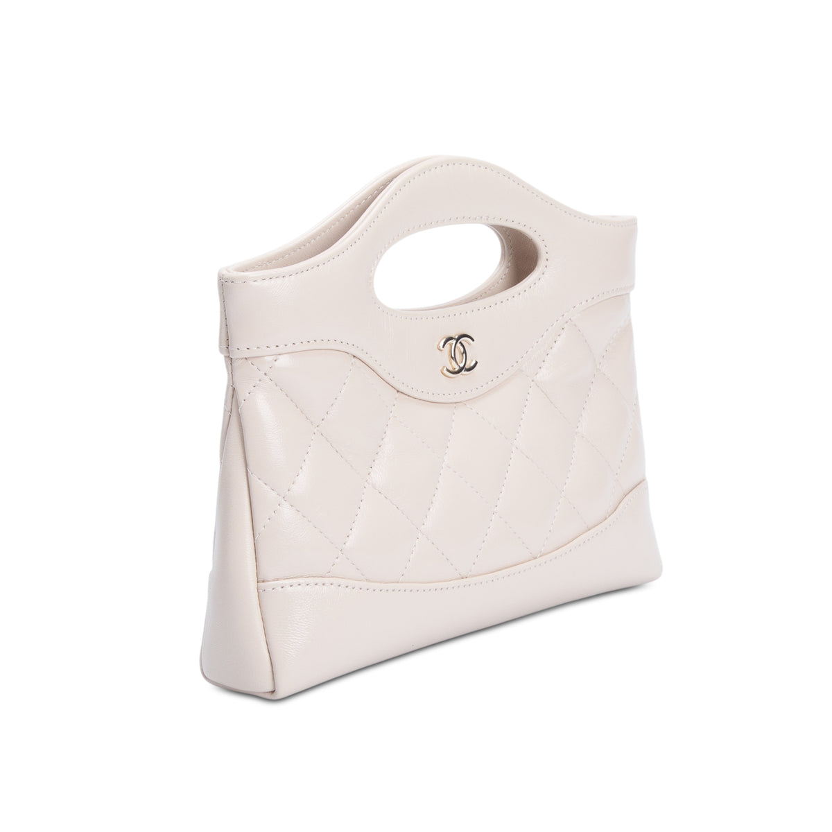 Chanel Beige Shiny Lambskin Quilted Nano 31 Shopping Bag w/ Box