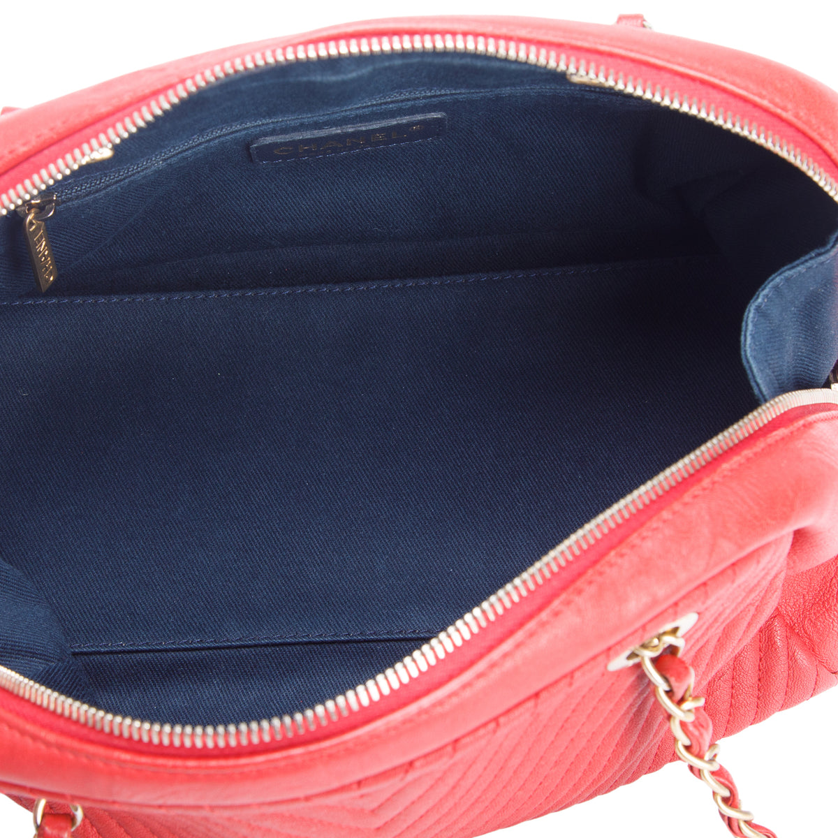 Chanel Red Chevron Aged Lambskin Bowling Bag