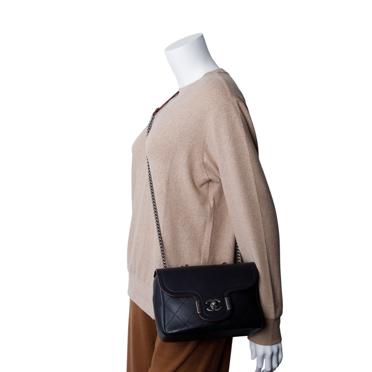 Chanel Black Grained Calfskin Archi Chic Flap