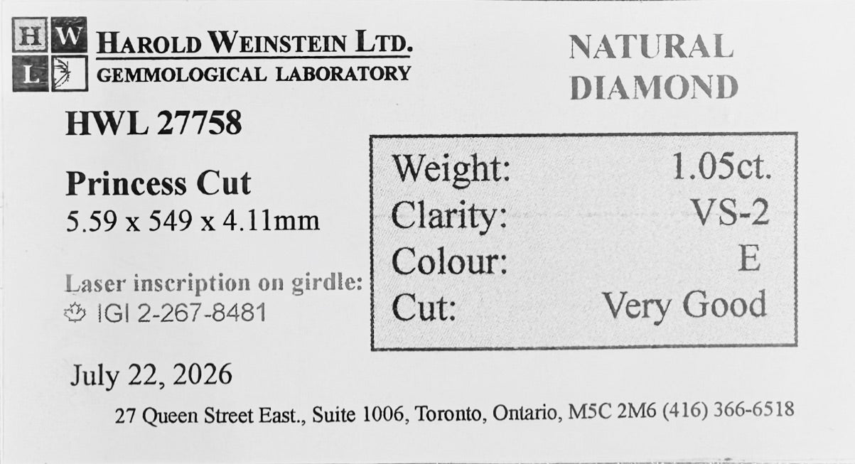 Natural 1.05 ct. Princess Cut Loose Diamond