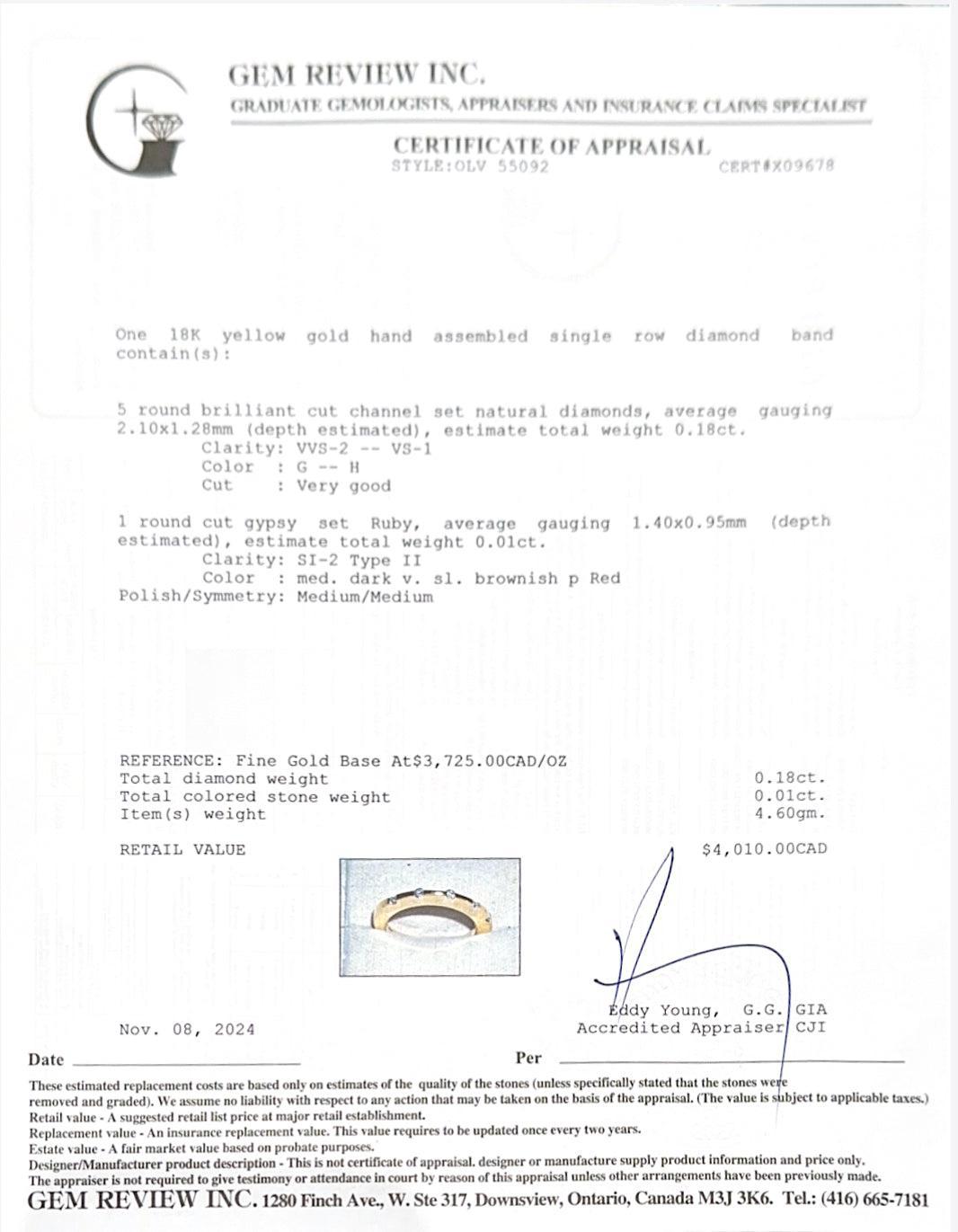 18k Yellow Gold Diamond Band Ring, Size 6.25