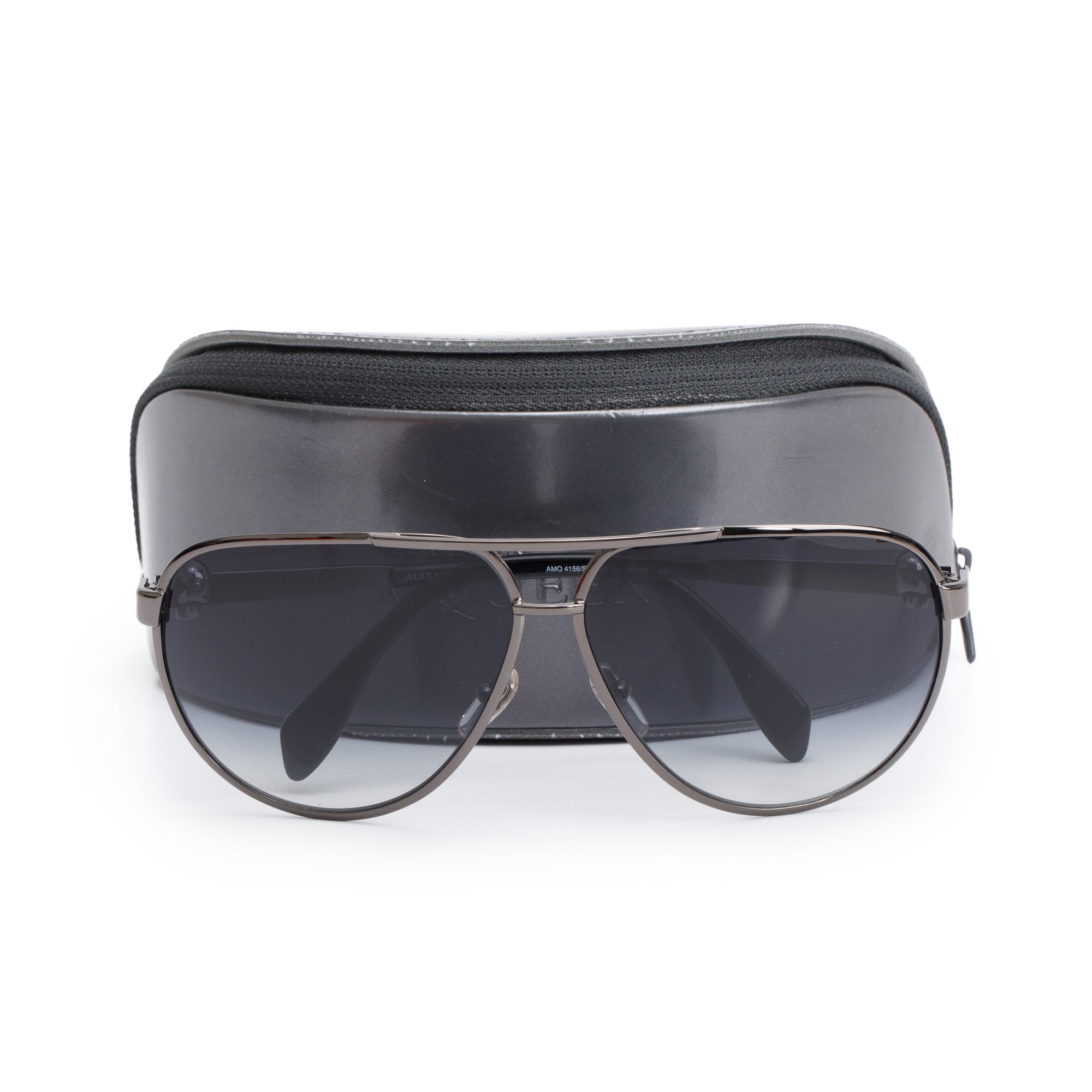 Alexander McQueen AMQ 4156/S Gun-Metal Black Acetate Aviator Gradient Sunglasses w/ Case
