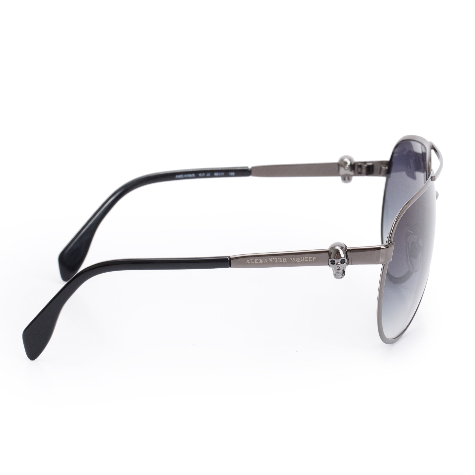 Alexander McQueen AMQ 4156/S Gun-Metal Black Acetate Aviator Gradient Sunglasses w/ Case