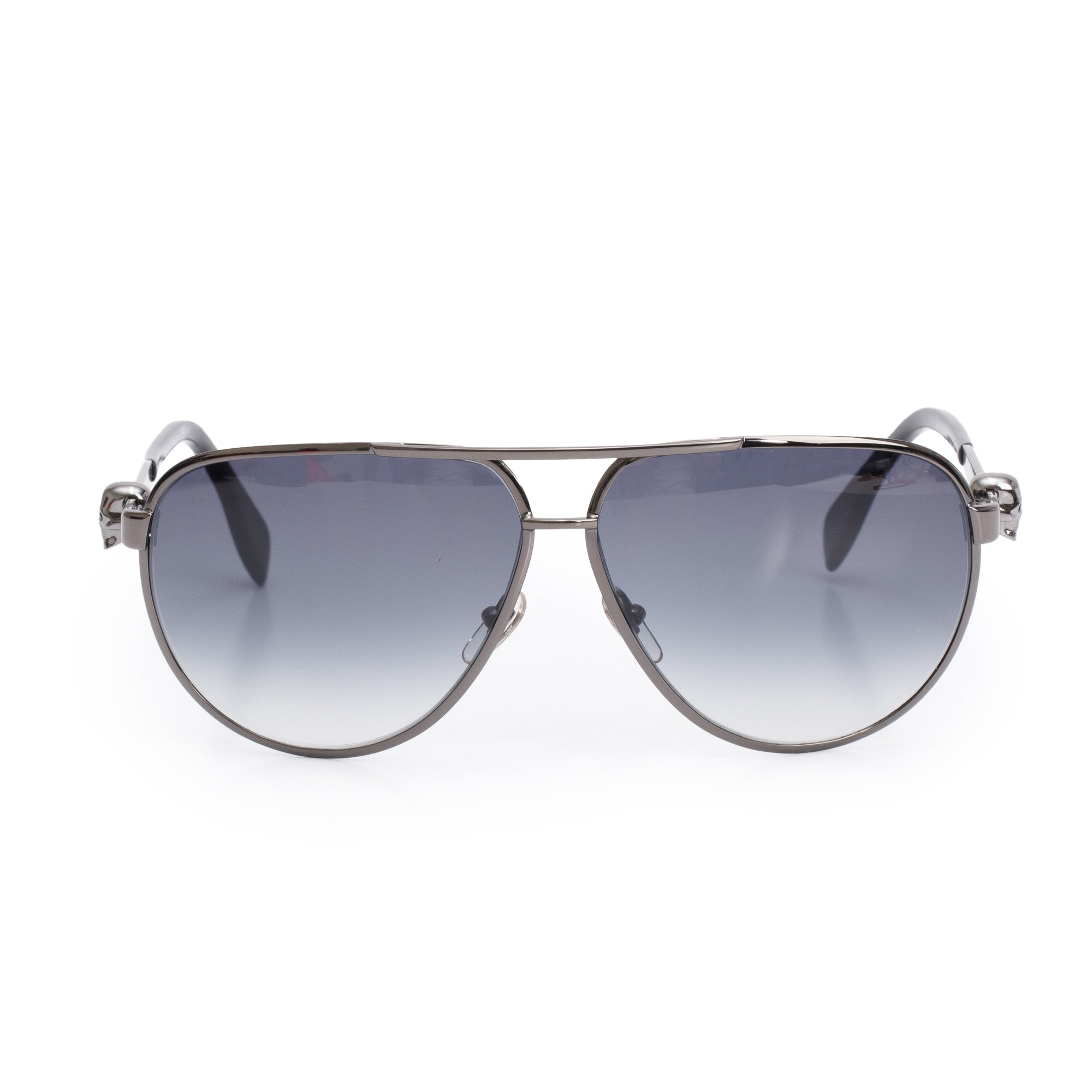 Alexander McQueen AMQ 4156/S Gun-Metal Black Acetate Aviator Gradient Sunglasses w/ Case