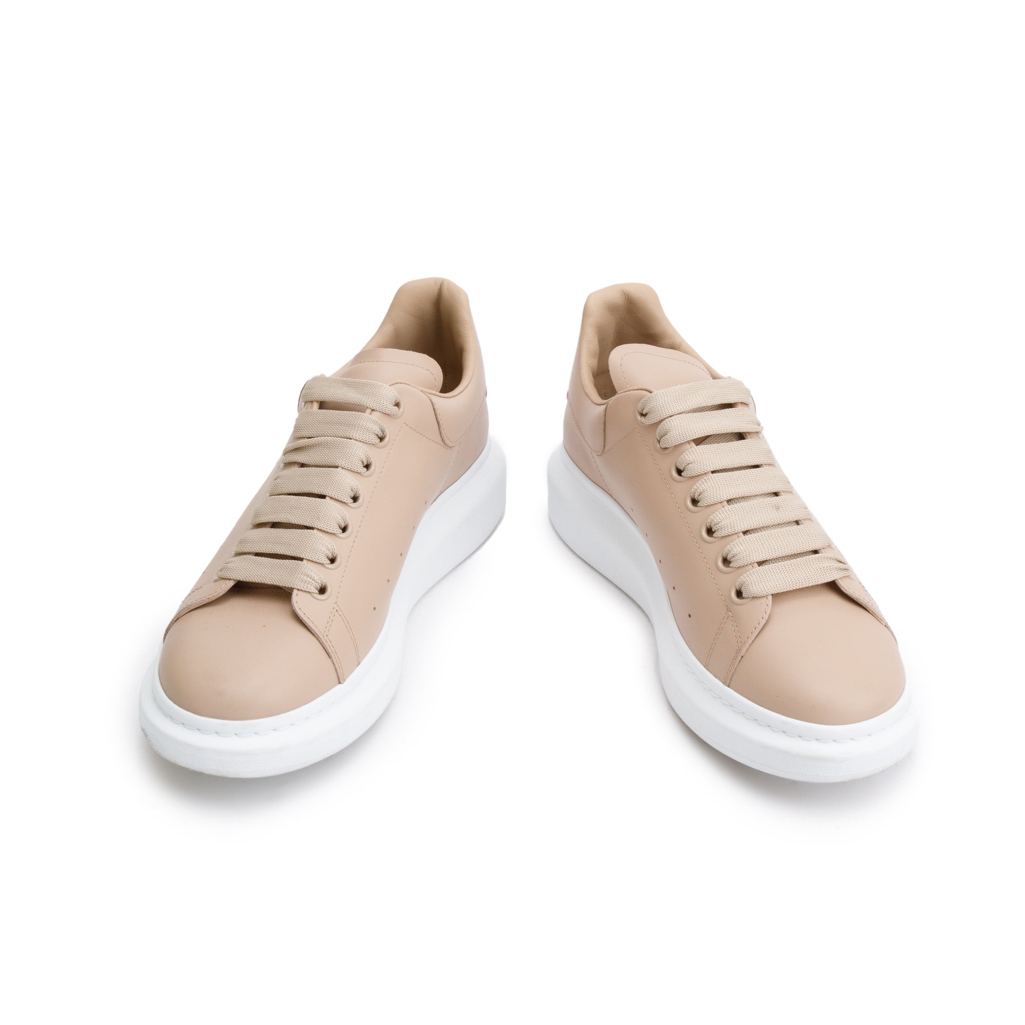 Alexander McQueen Beige Calfskin Leather Oversized Sneakers, Size 42 w/ Box