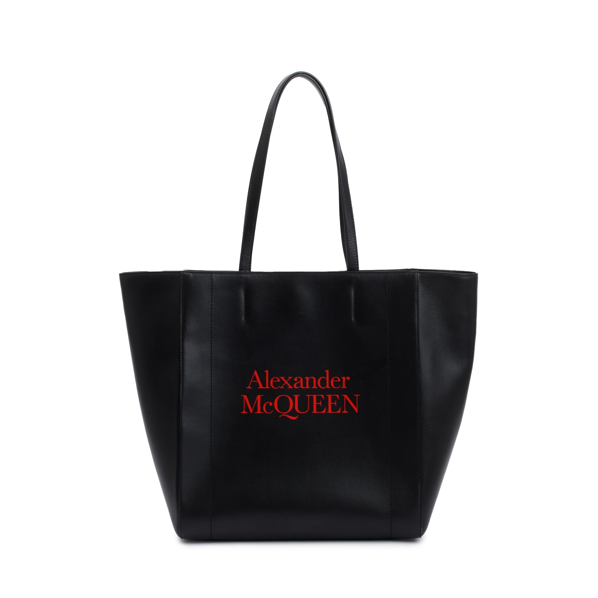 Alexander McQueen Black Calfskin Leather Signature Logo Shopper Tote