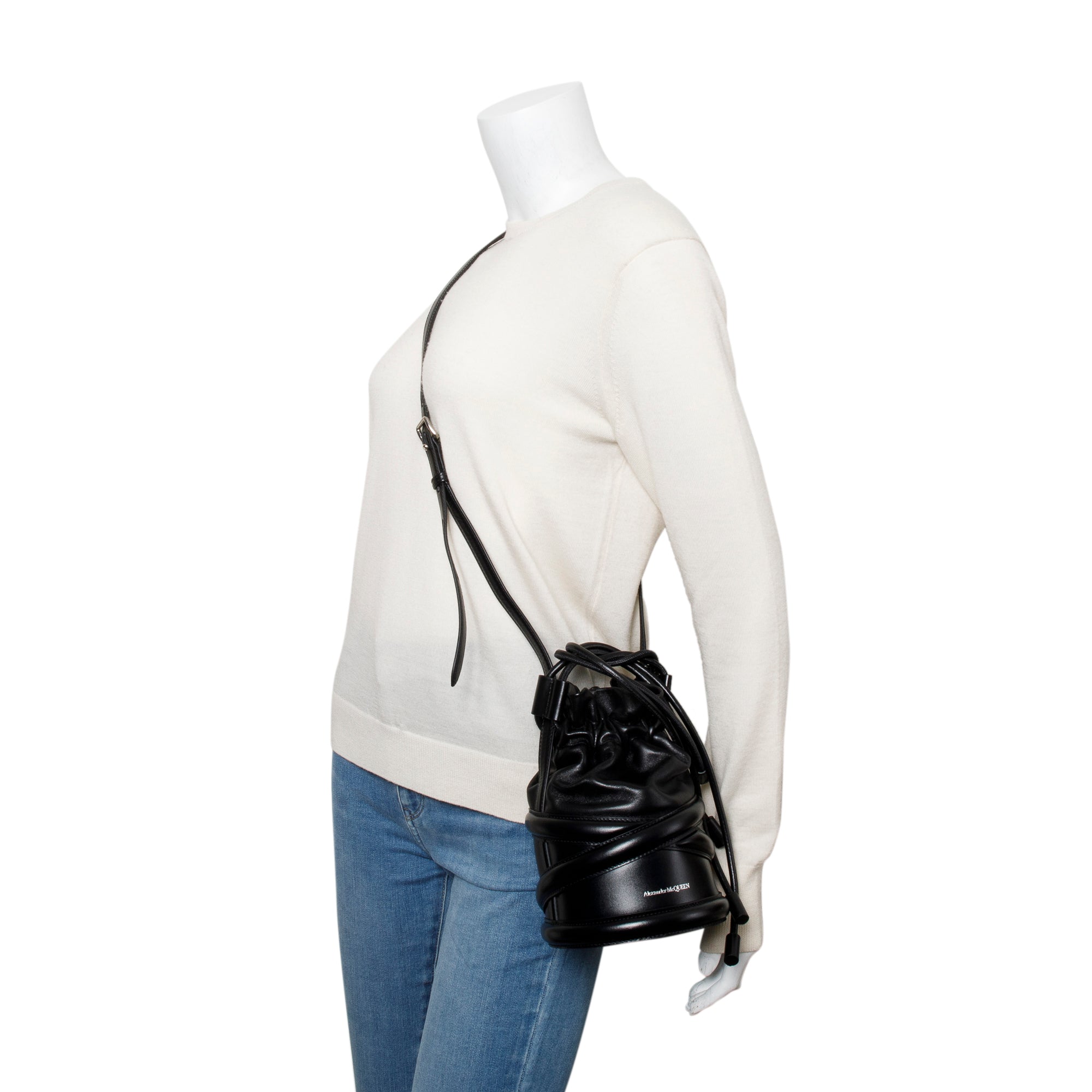 Alexander McQueen Black Calfskin Leather The Soft Curve Bucket Bag w/ Box