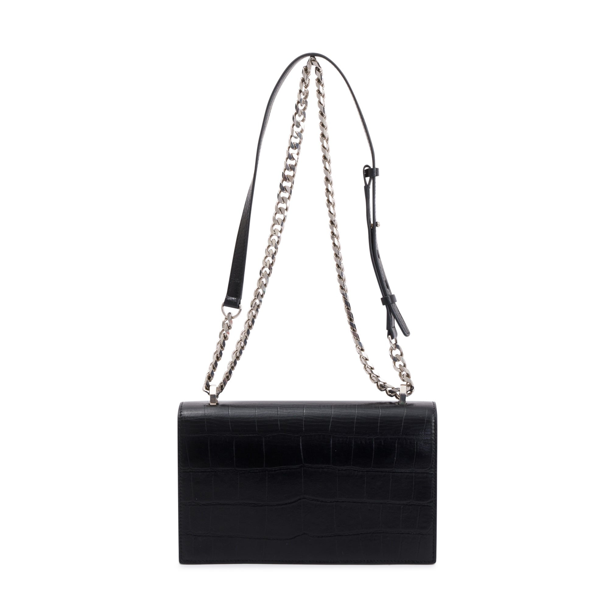 Alexander McQueen Black Croc Embossed Medium Jewelled Satchel