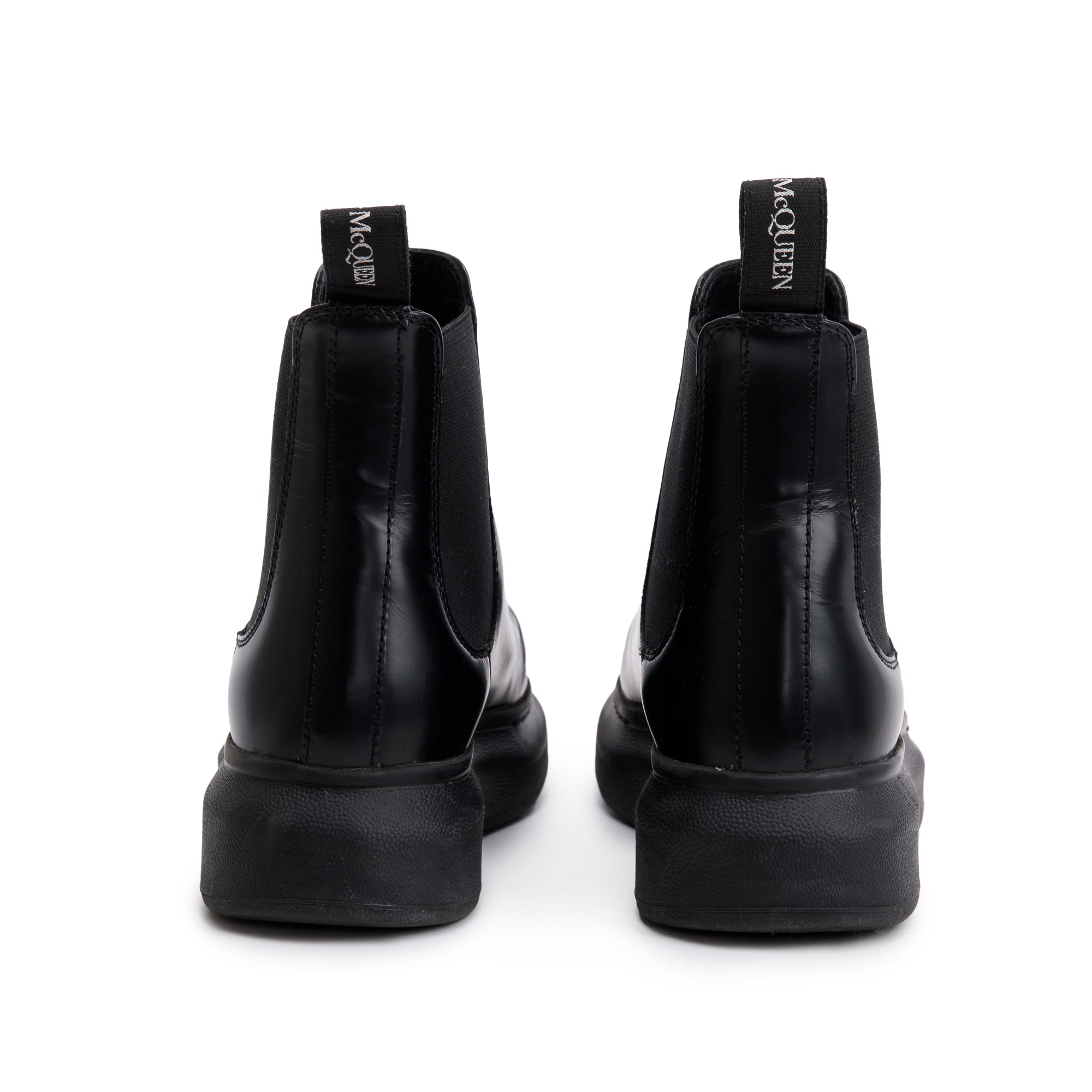 Alexander McQueen Black Shiny Calfskin Leather Chelsea Boots, Size 35