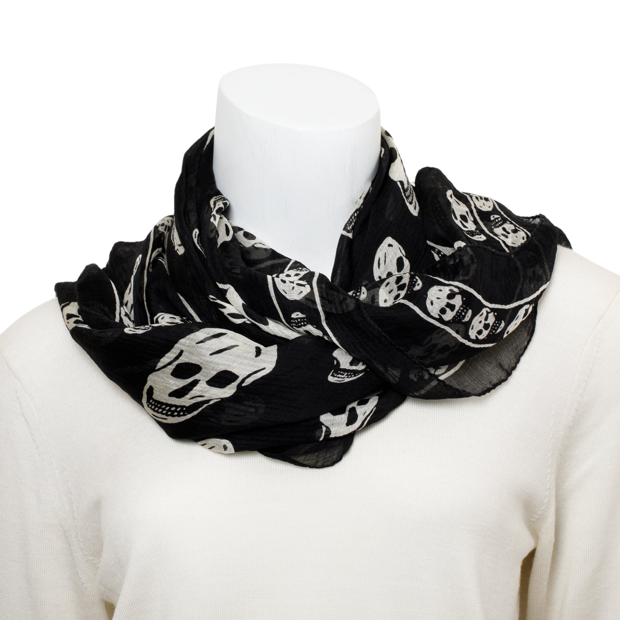Alexander McQueen Black Skull Printed Silk Scarf