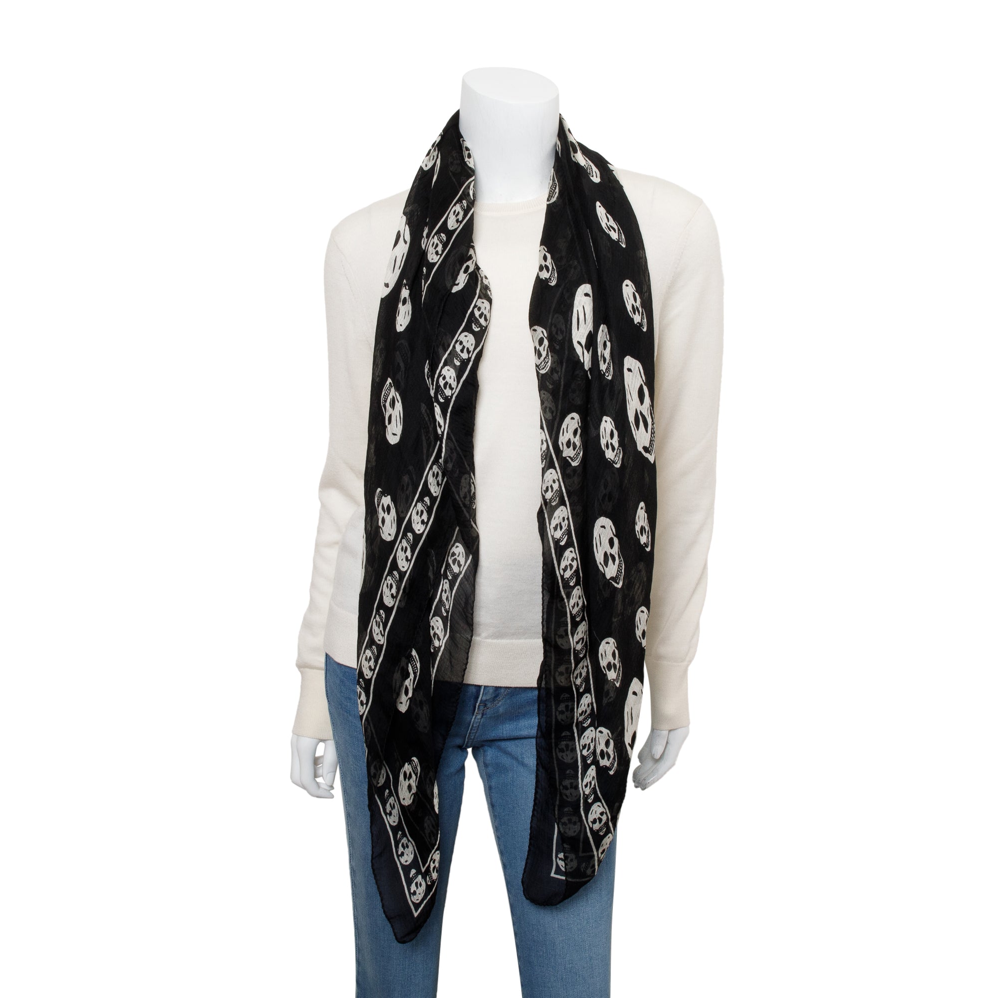 Alexander McQueen Black Skull Printed Silk Scarf