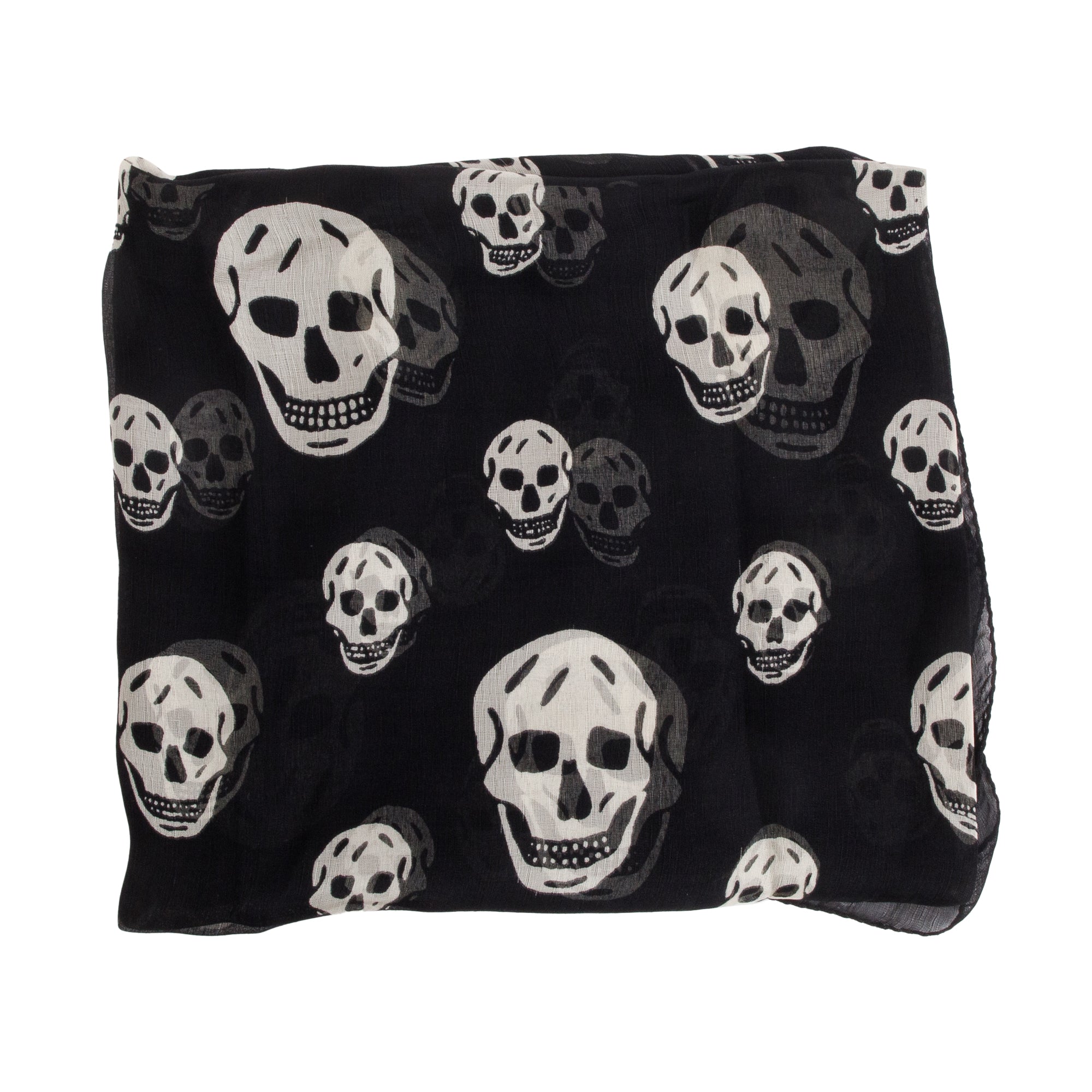 Alexander McQueen Black Skull Printed Silk Scarf