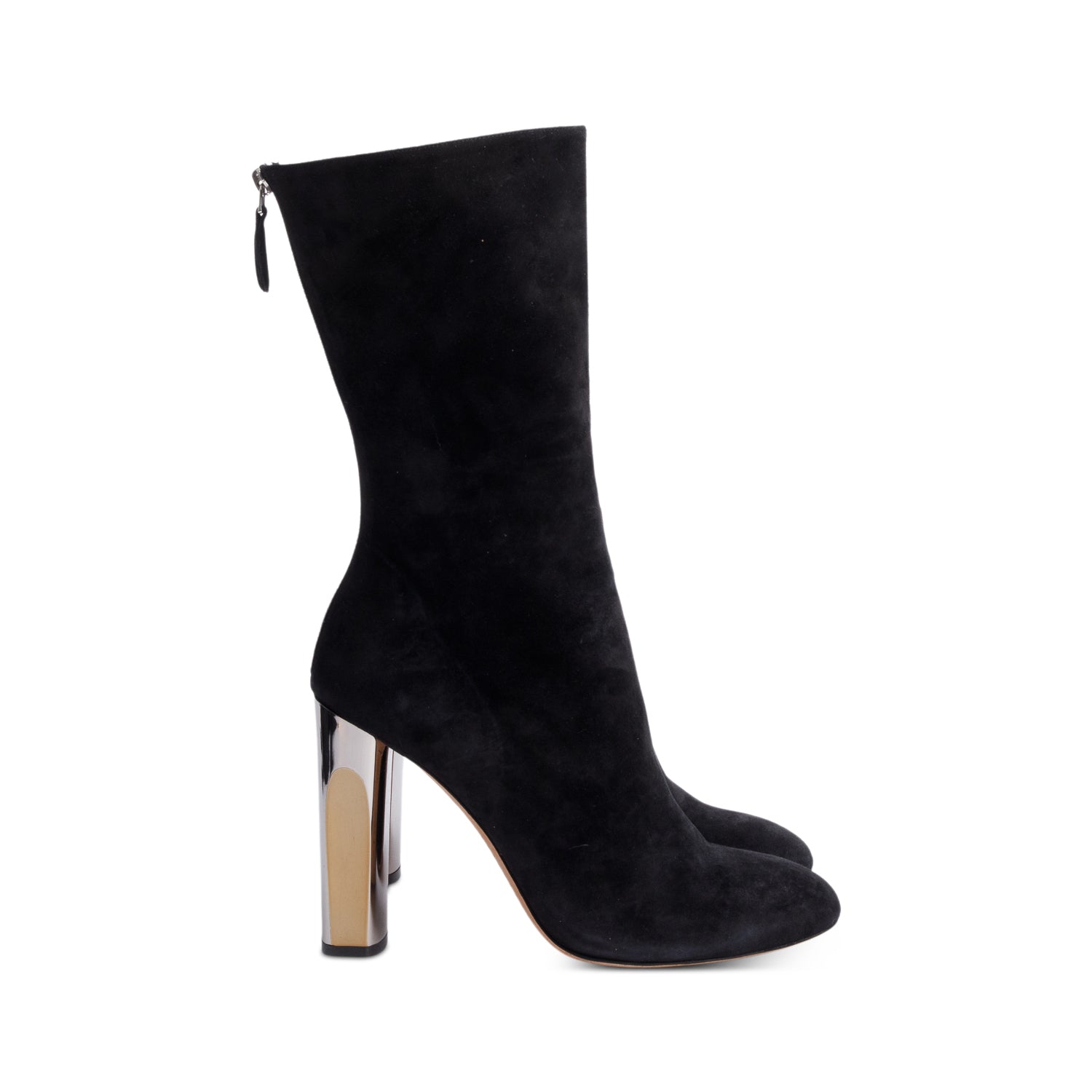 Alexander McQueen Black Suede Mid-Calf Sock Boots, Size 40