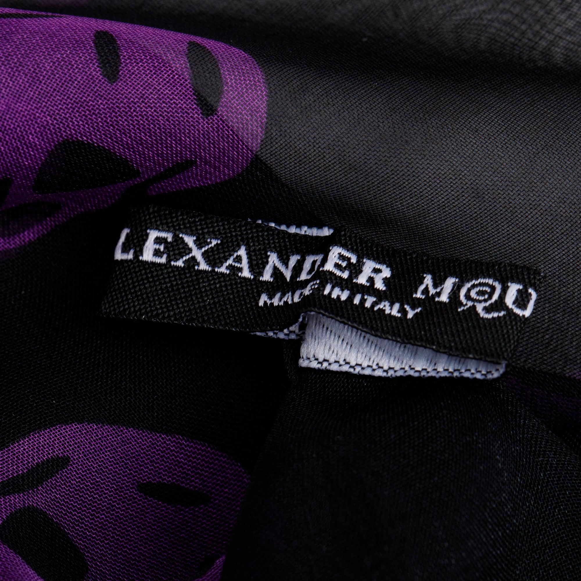 Alexander McQueen Black/Purple Skull Printed Silk Scarf