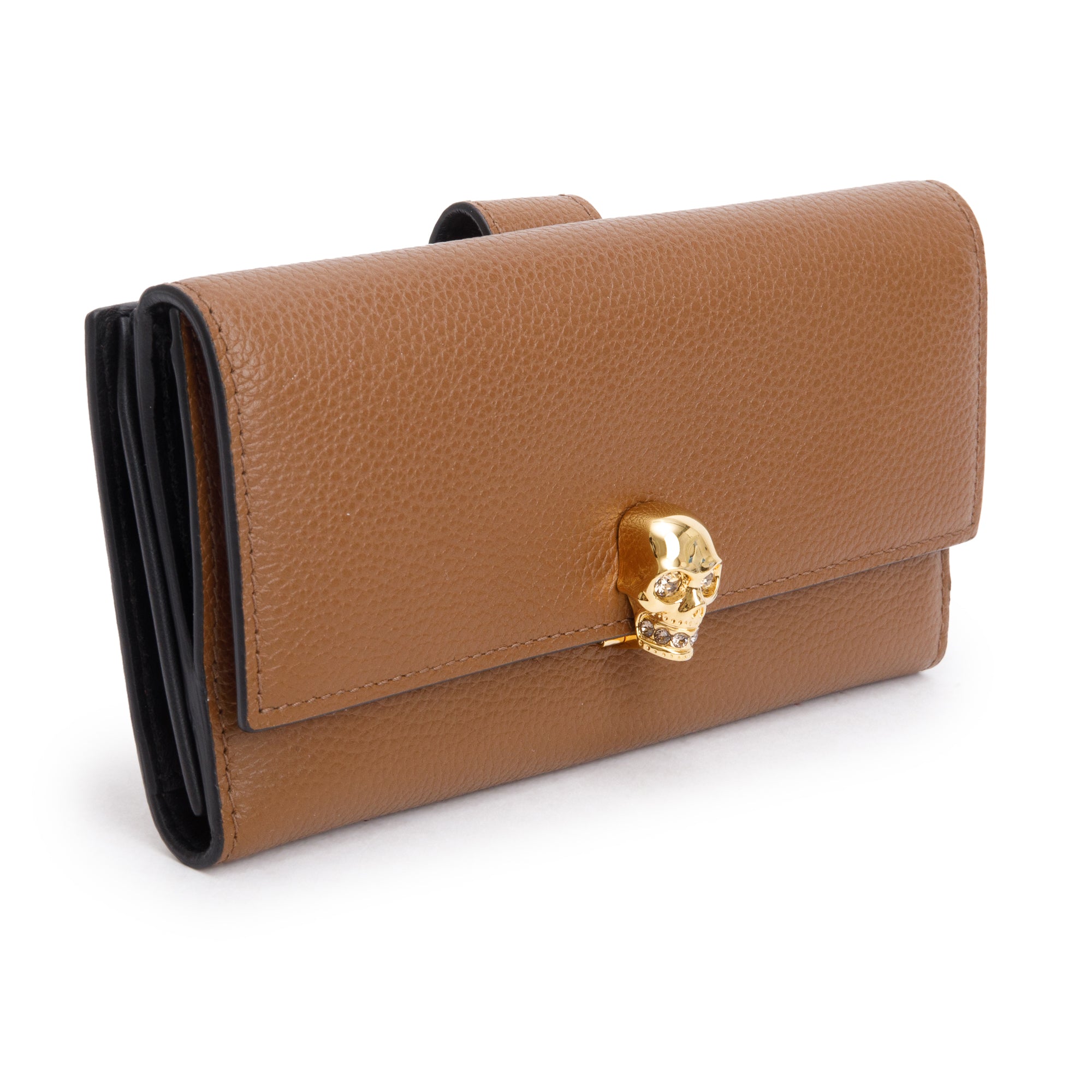 Alexander McQueen Brown Leather Skull Continental Wallet w/ Box