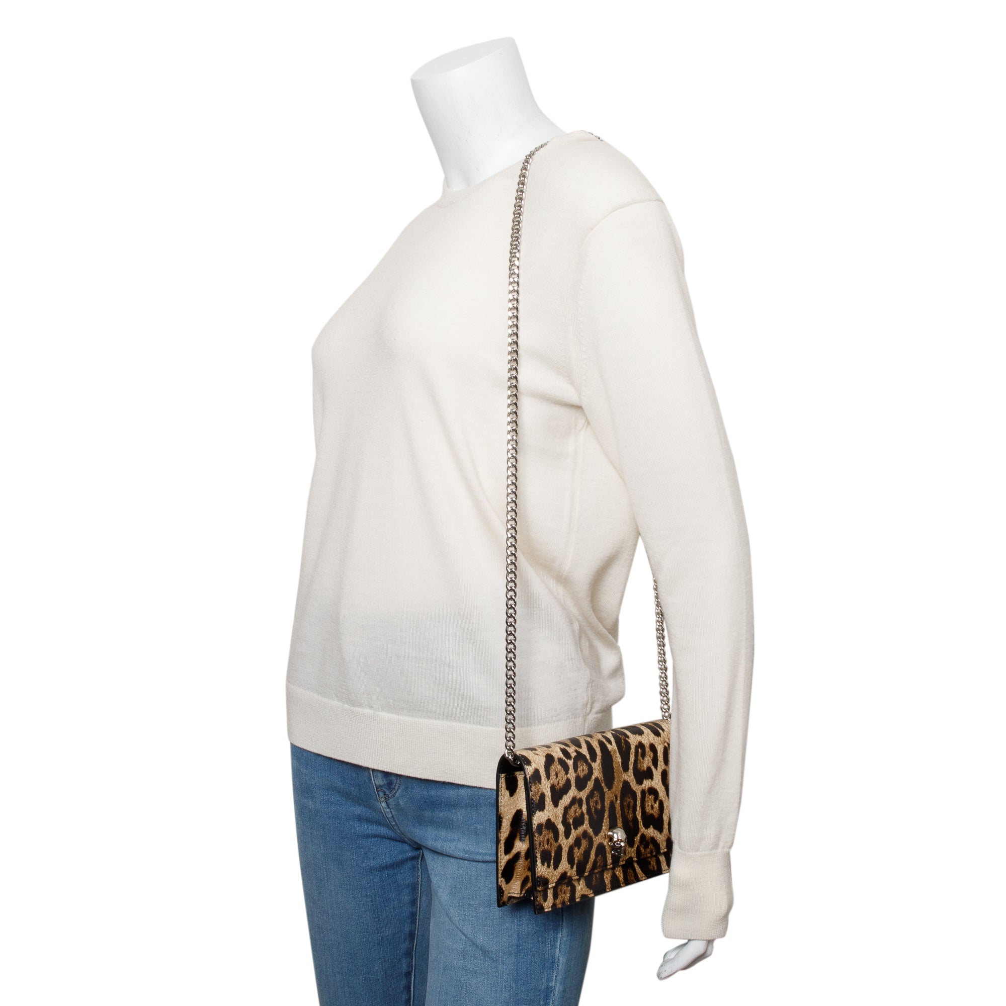 Alexander McQueen Brown Leopard Print Small Skull Chain Bag