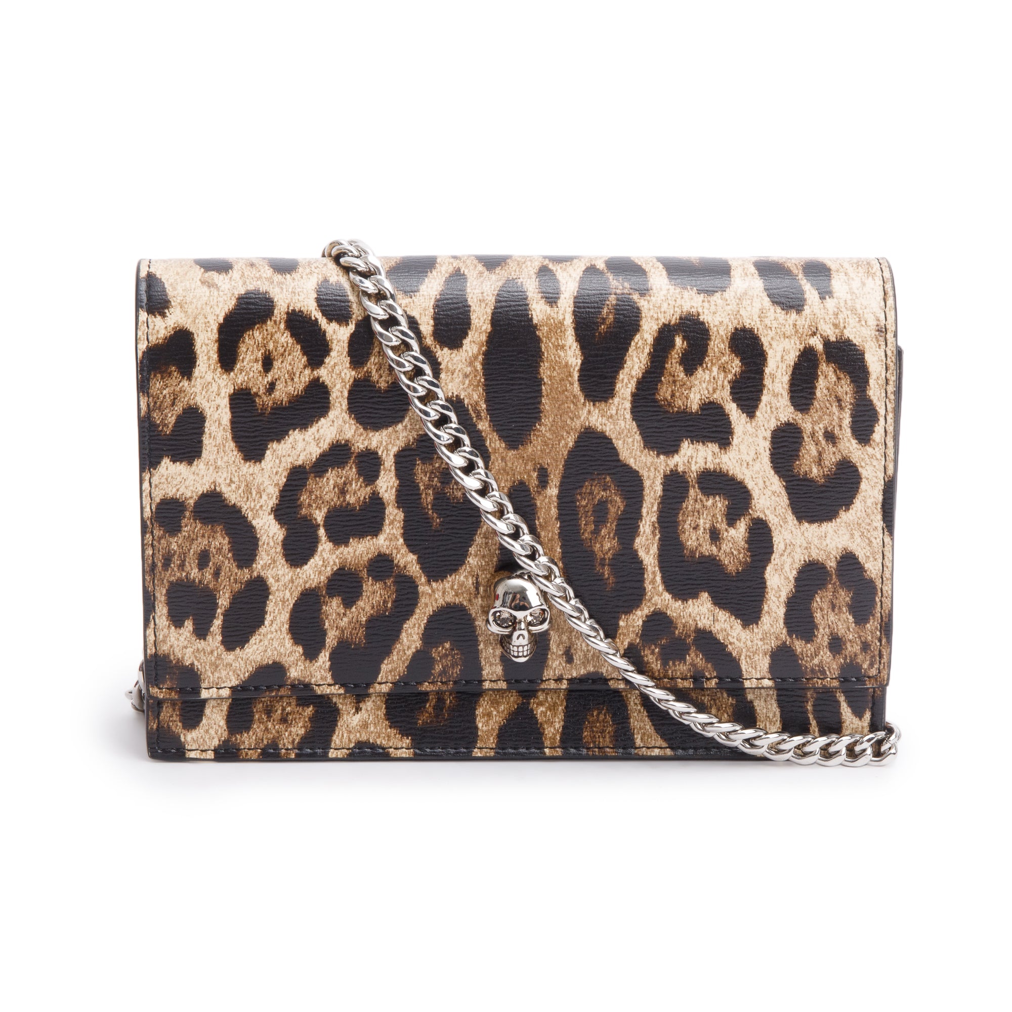 Alexander McQueen Brown Leopard Print Small Skull Chain Bag