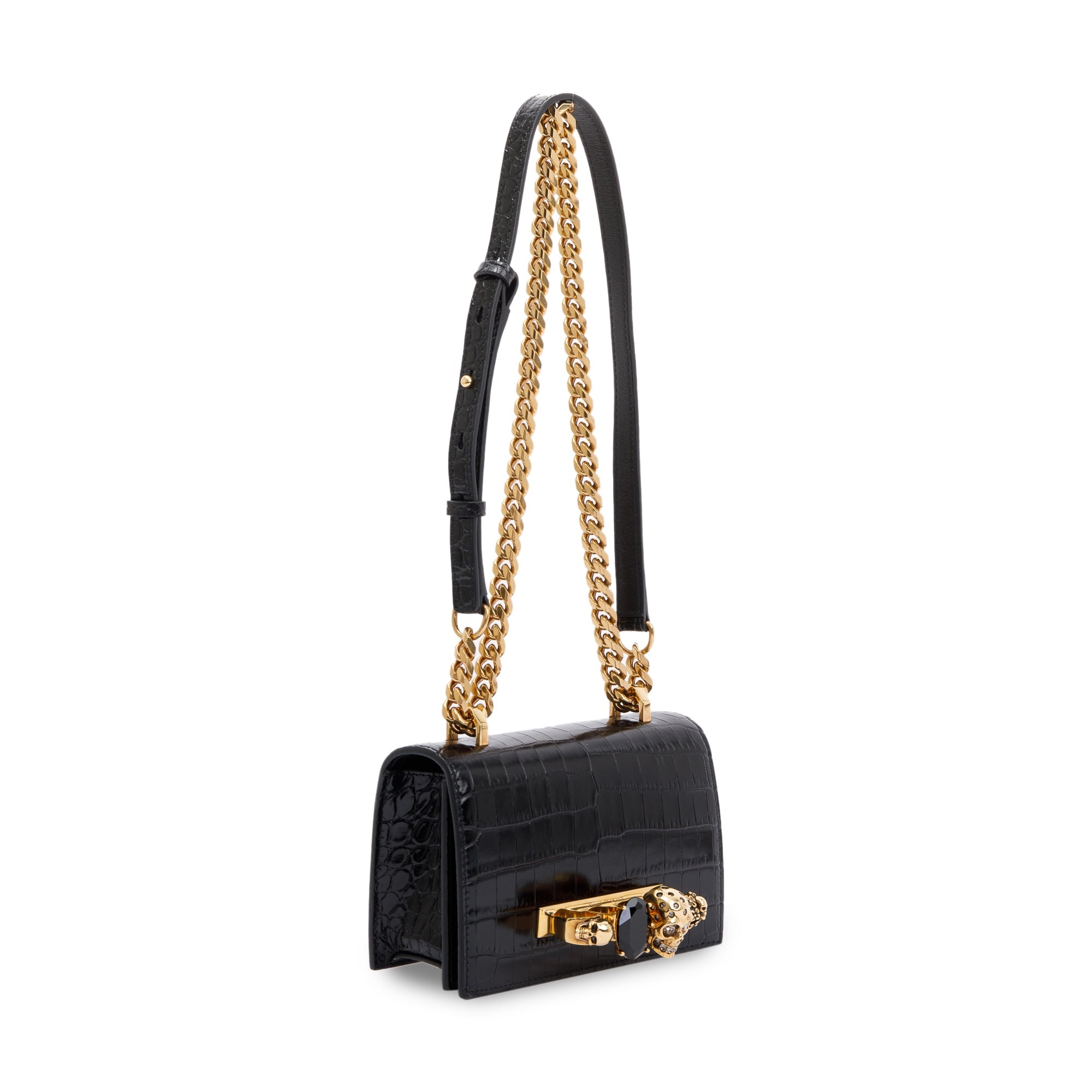 Alexander McQueen Croc Embossed Mini Jewelled Satchel