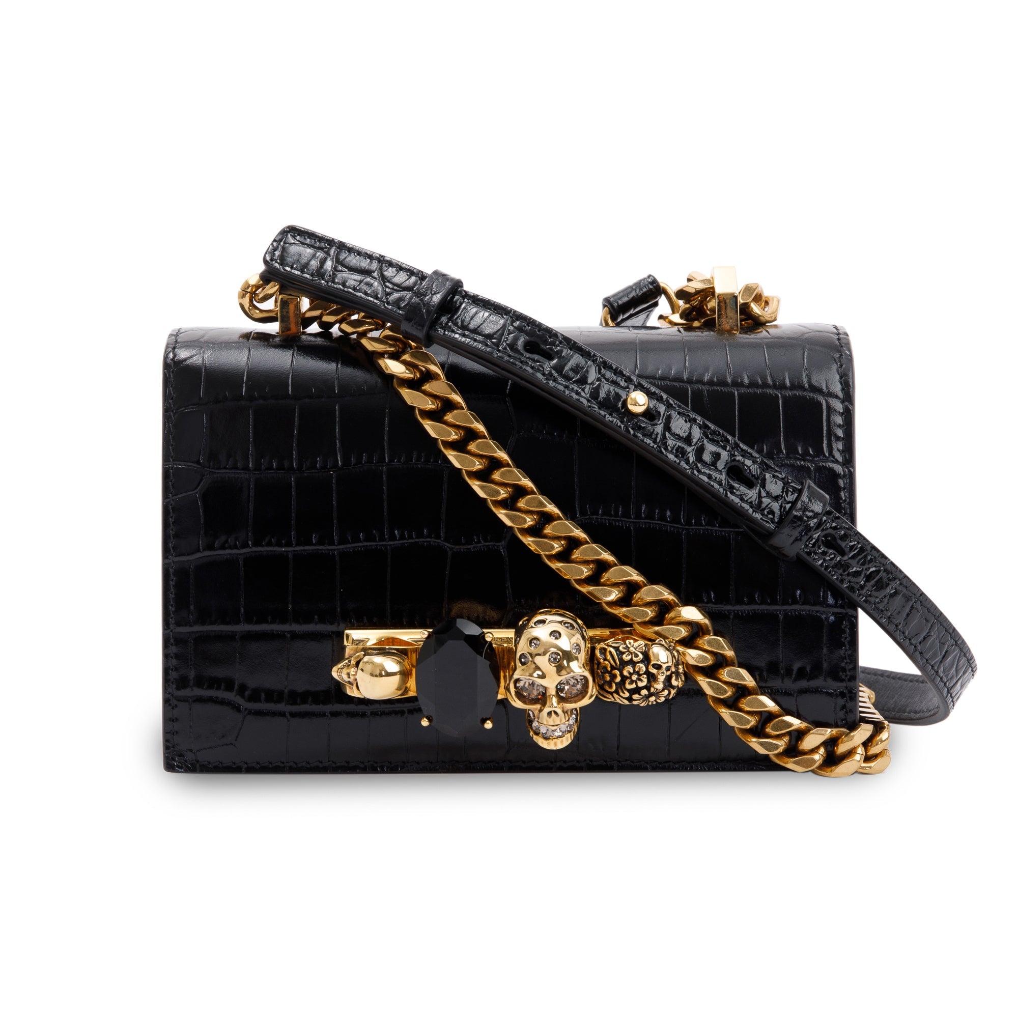Alexander McQueen Croc Embossed Mini Jewelled Satchel