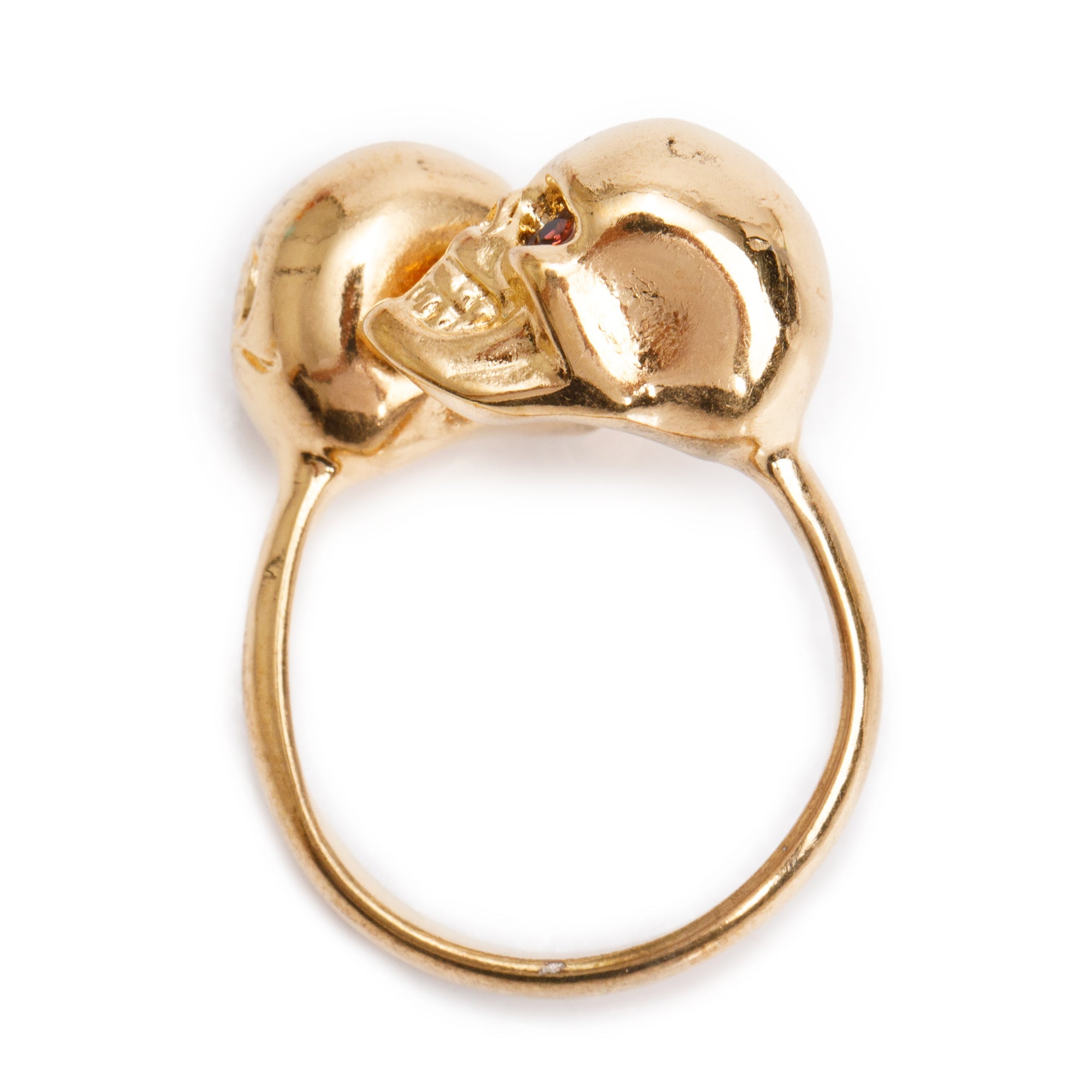 Alexander McQueen Gold Plated Crystal Double Skull Ring, Size 4.5