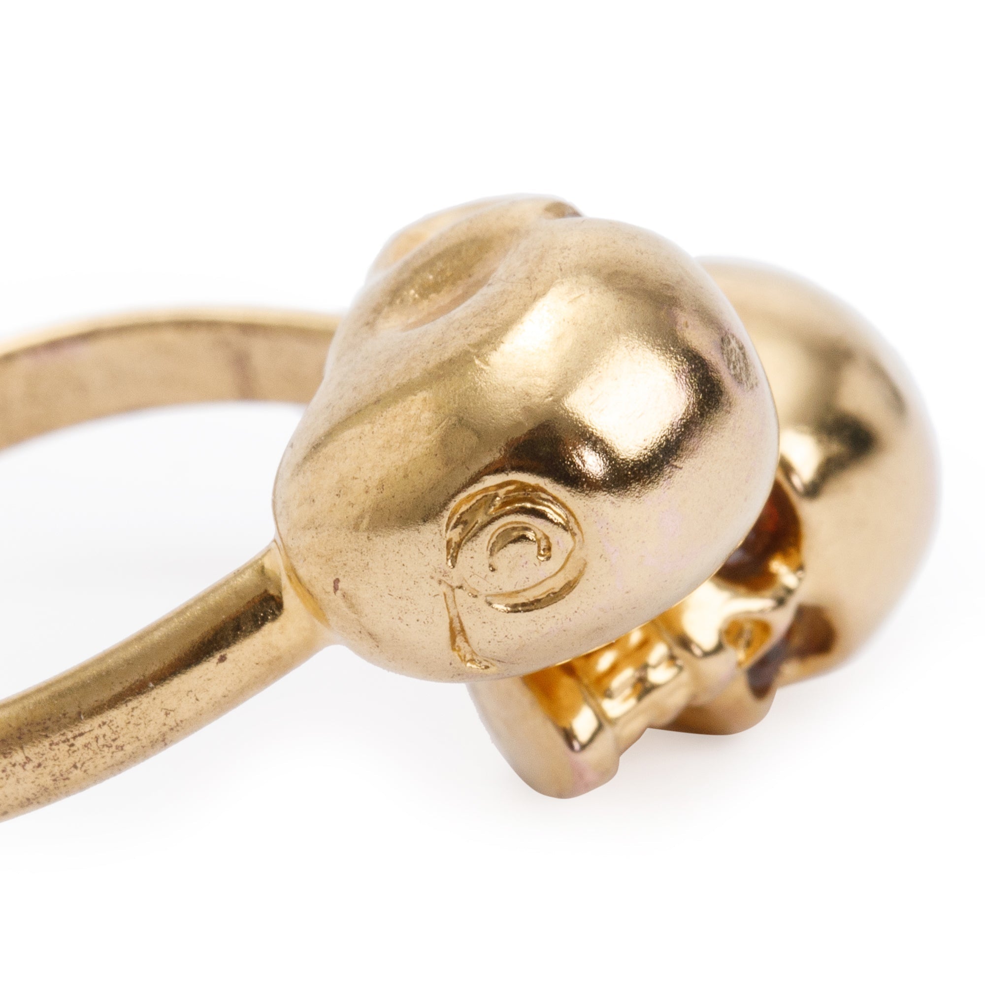 Alexander McQueen Gold Plated Crystal Double Skull Ring, Size 7