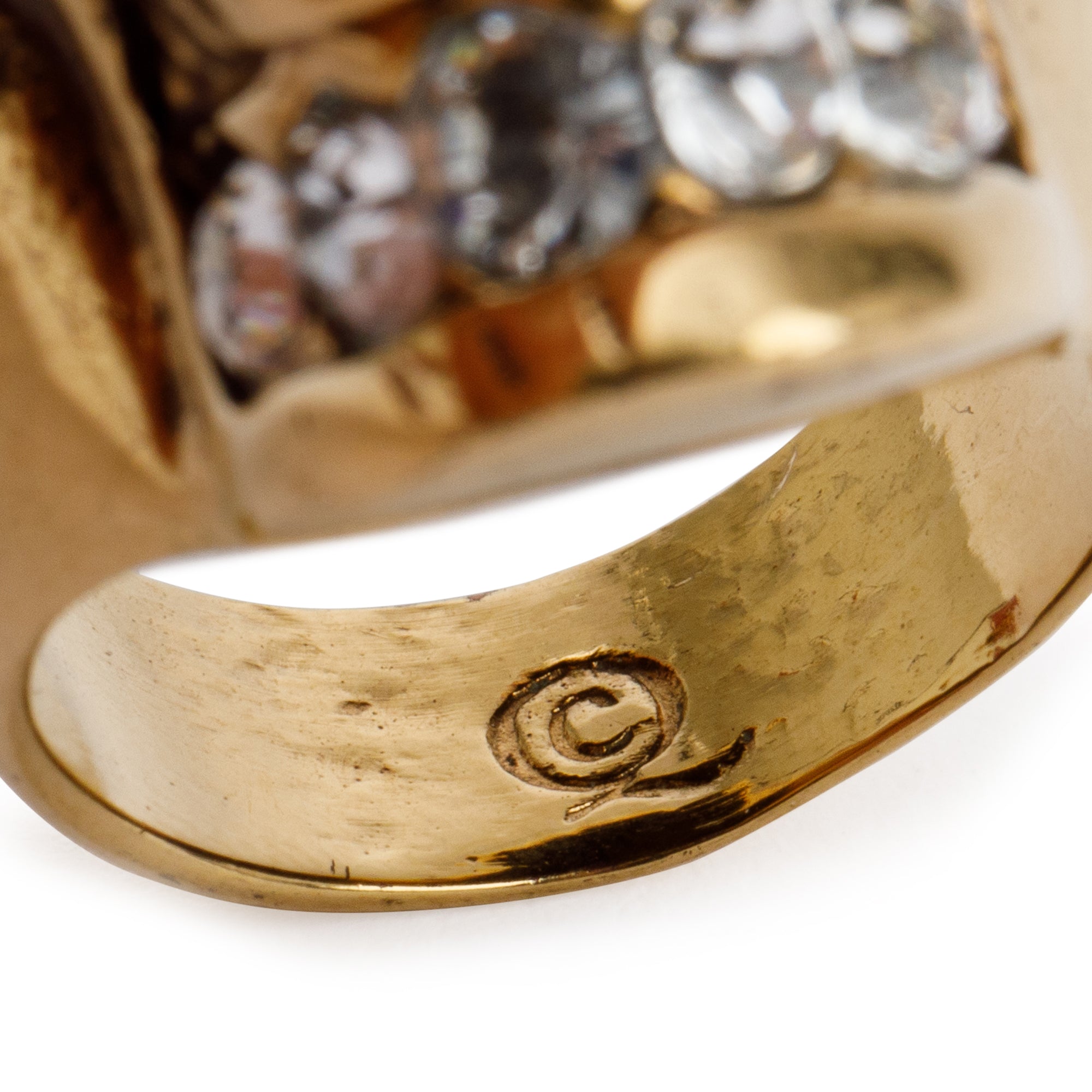 Alexander McQueen Gold Plated Crystal & Enamel Skull & Bee Cocktail Ring, Size 7