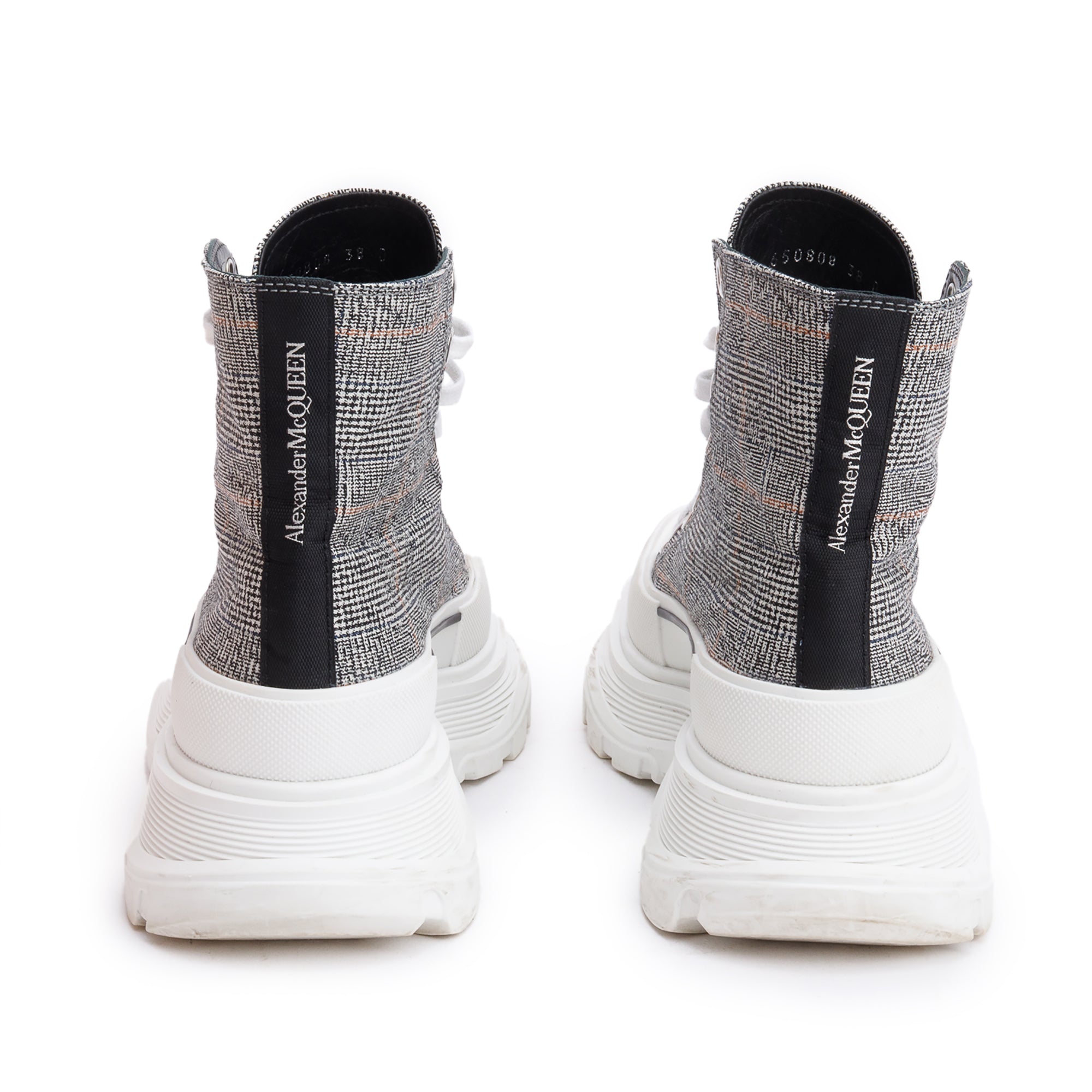 Alexander McQueen Grey Canvas Tread Slick Boots, Size 38