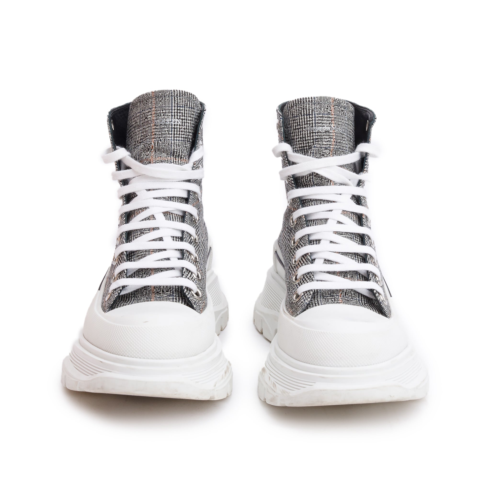 Alexander McQueen Grey Canvas Tread Slick Boots, Size 38