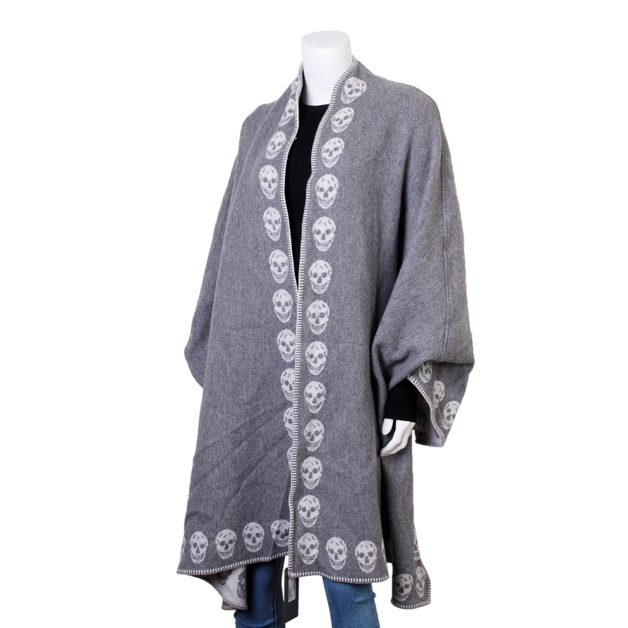 Alexander McQueen Grey Cashmere Skull Cape