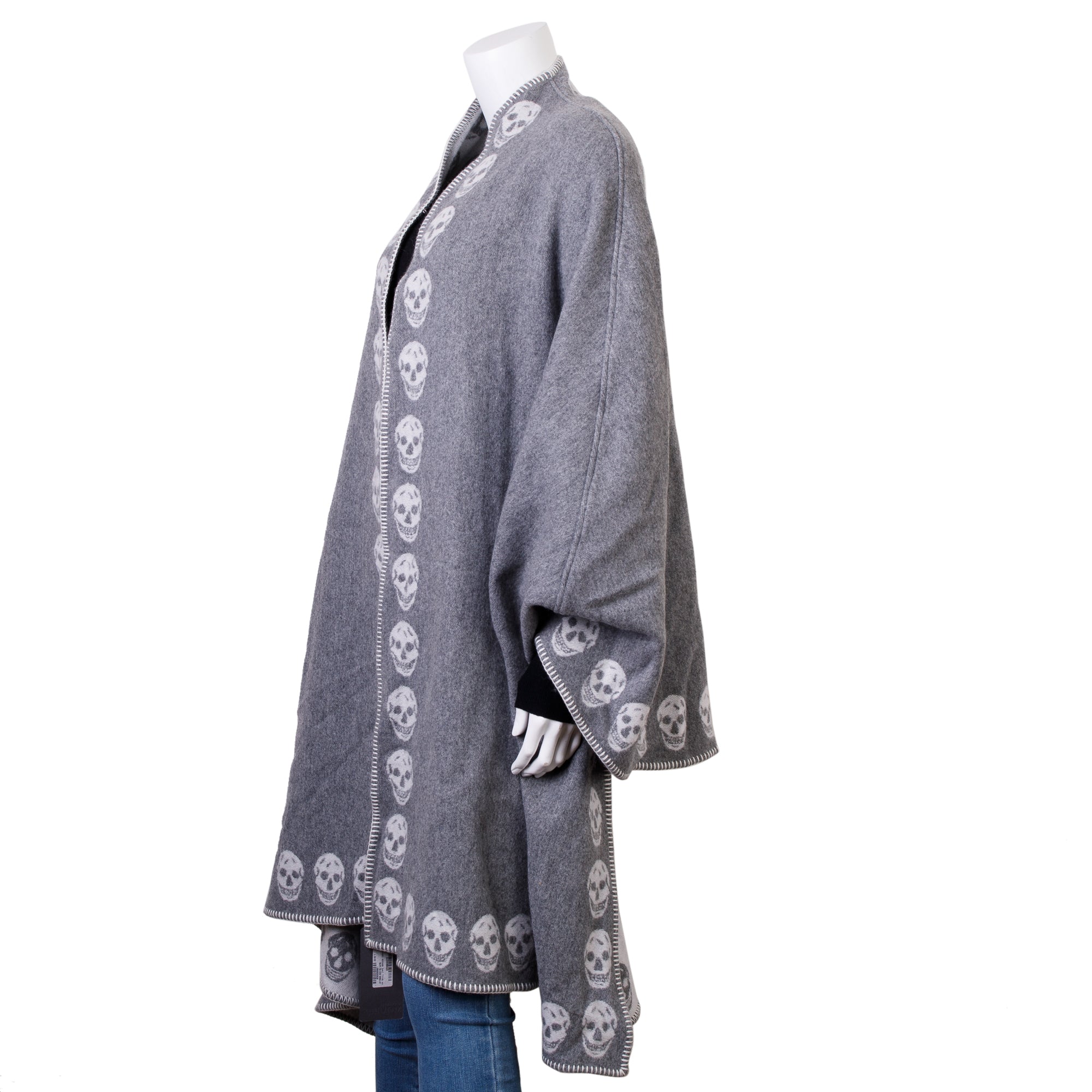 Alexander McQueen Grey Cashmere Skull Cape
