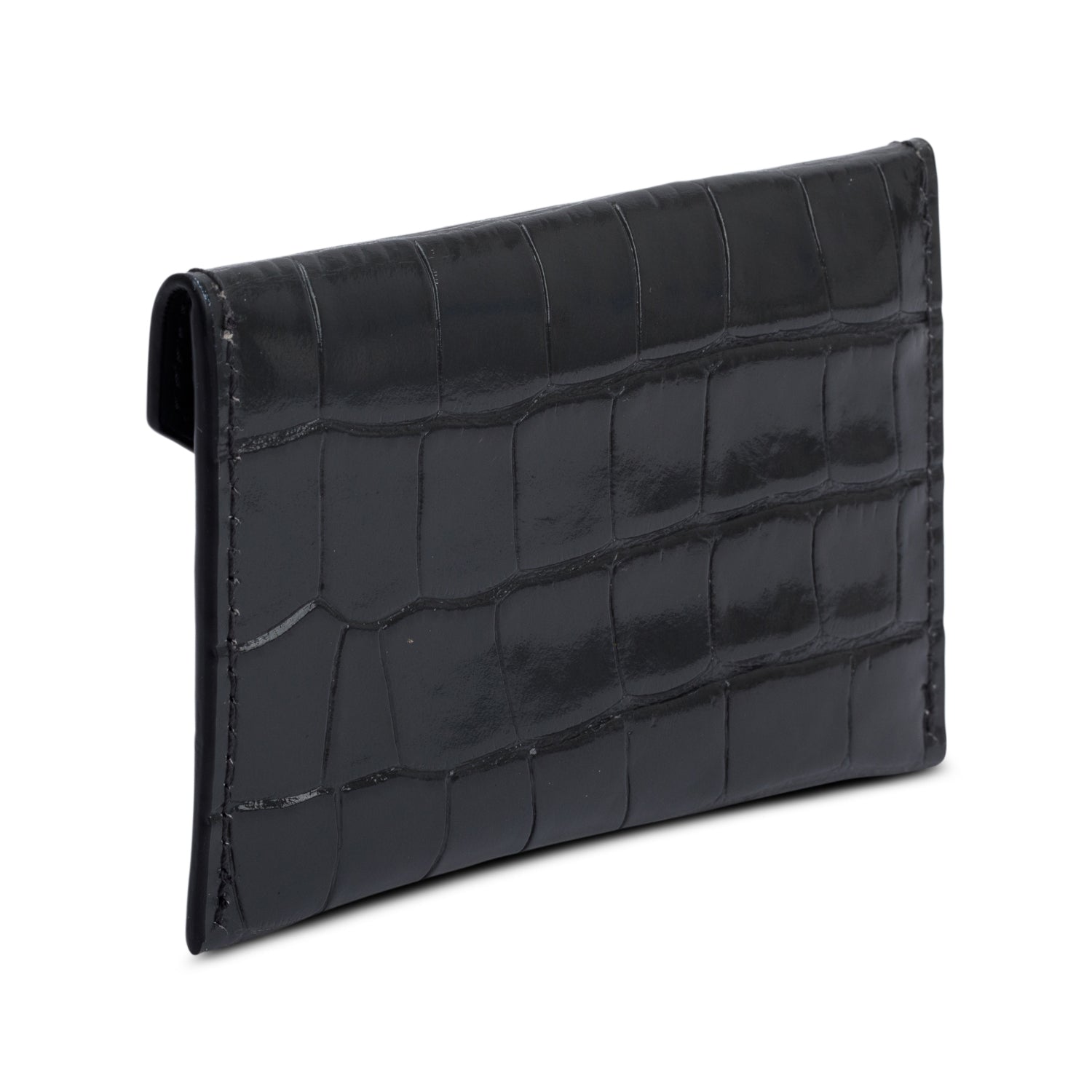 Alexander McQueen Grey Croc Embossed Leather Skull Envelope Card Holder w/ Box