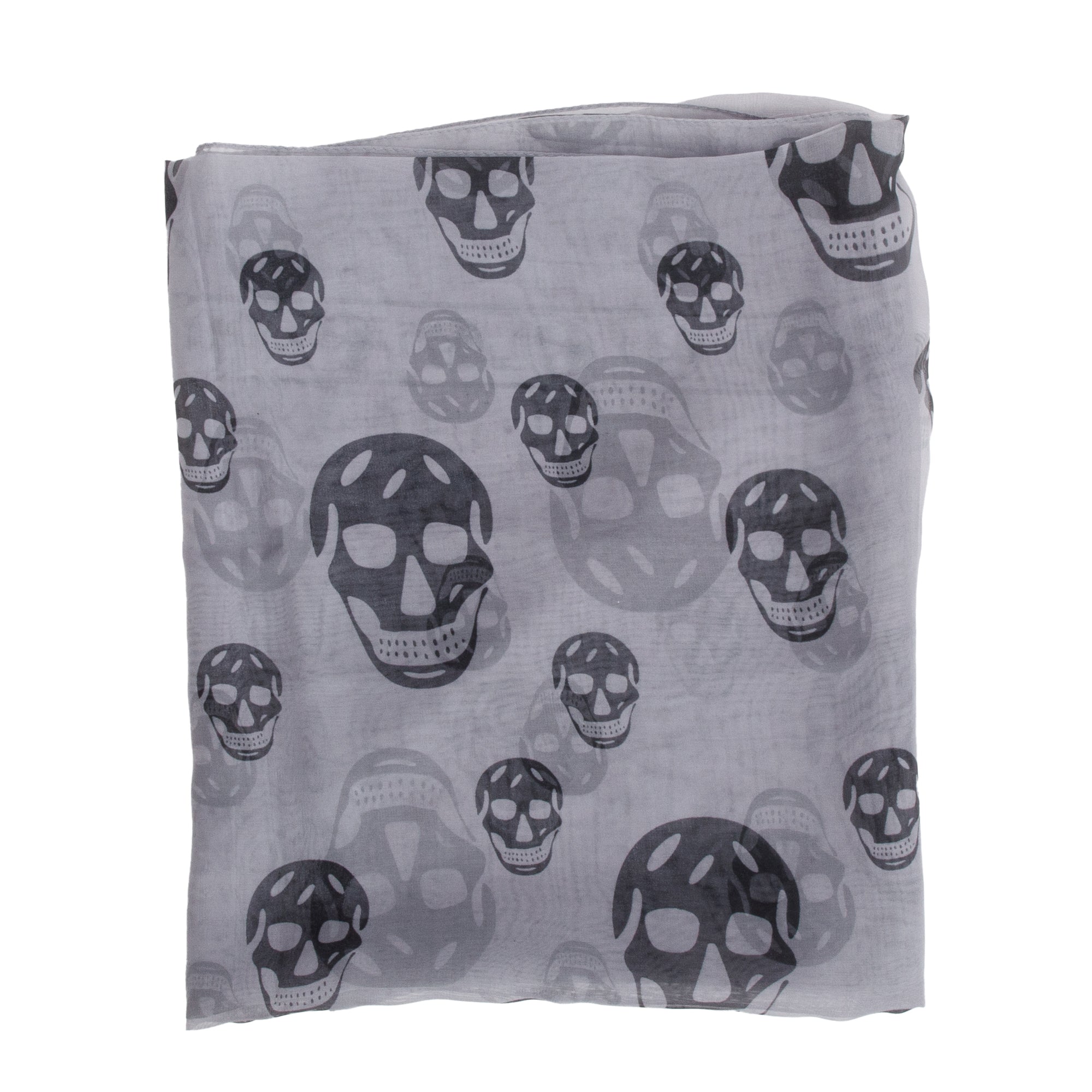 Alexander McQueen Grey/Black Skull Printed Silk Scarf