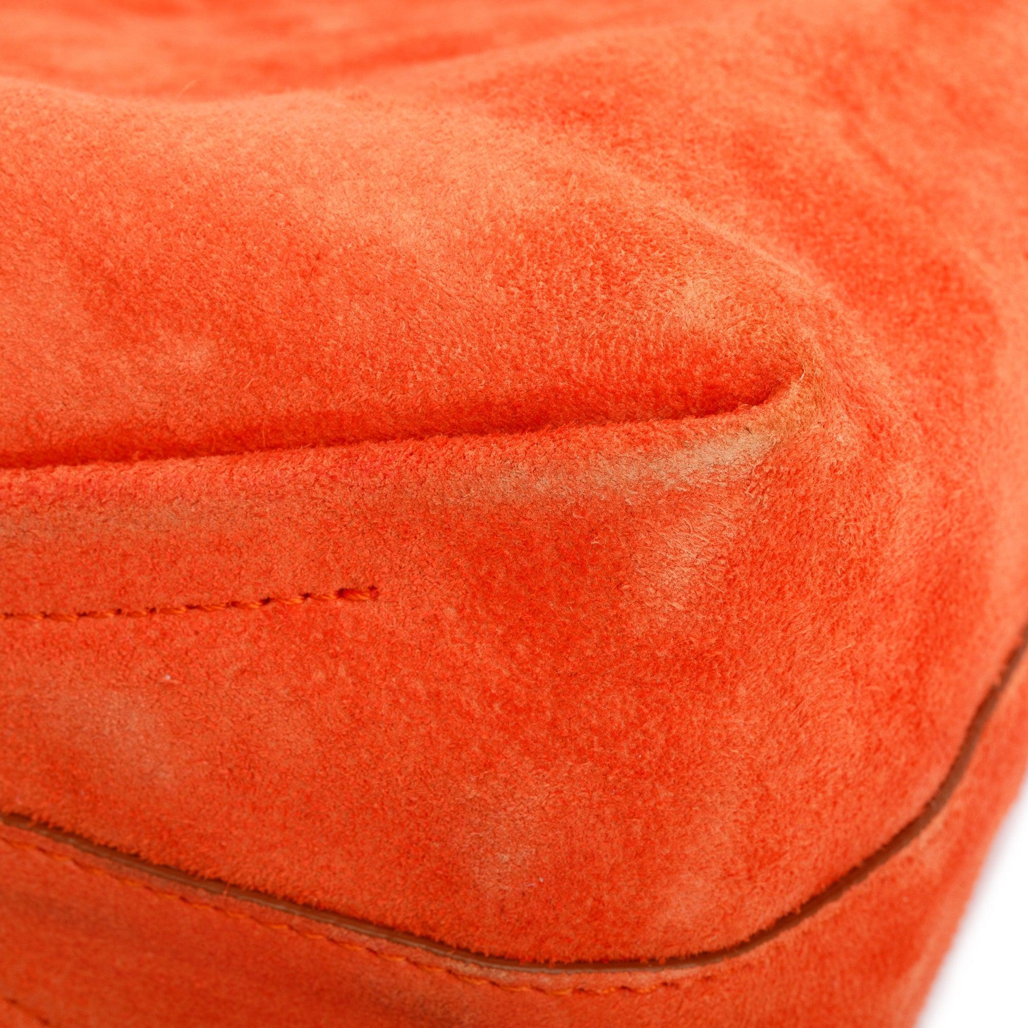 Alexander McQueen Orange Suede Skull Four Ring Soft Clutch