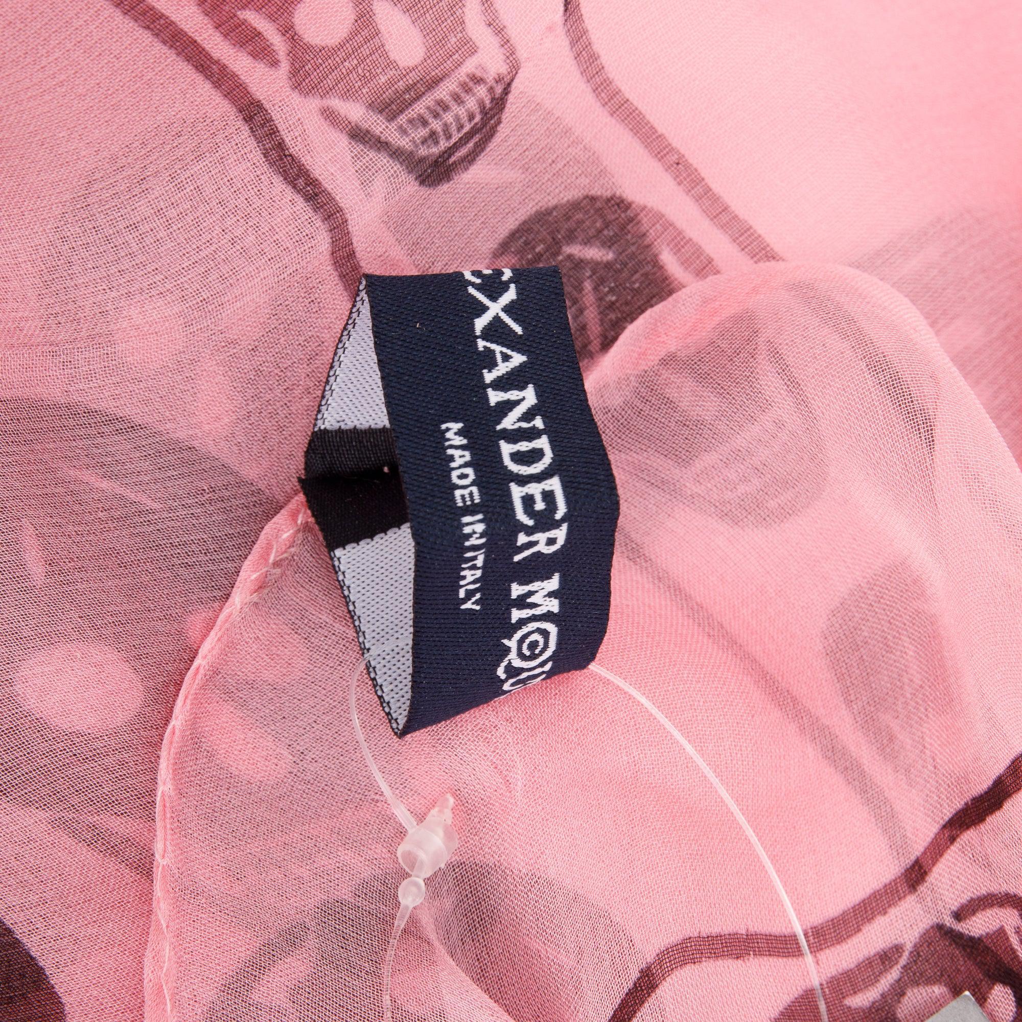 Alexander McQueen Pink/Black Skull Printed Silk Scarf