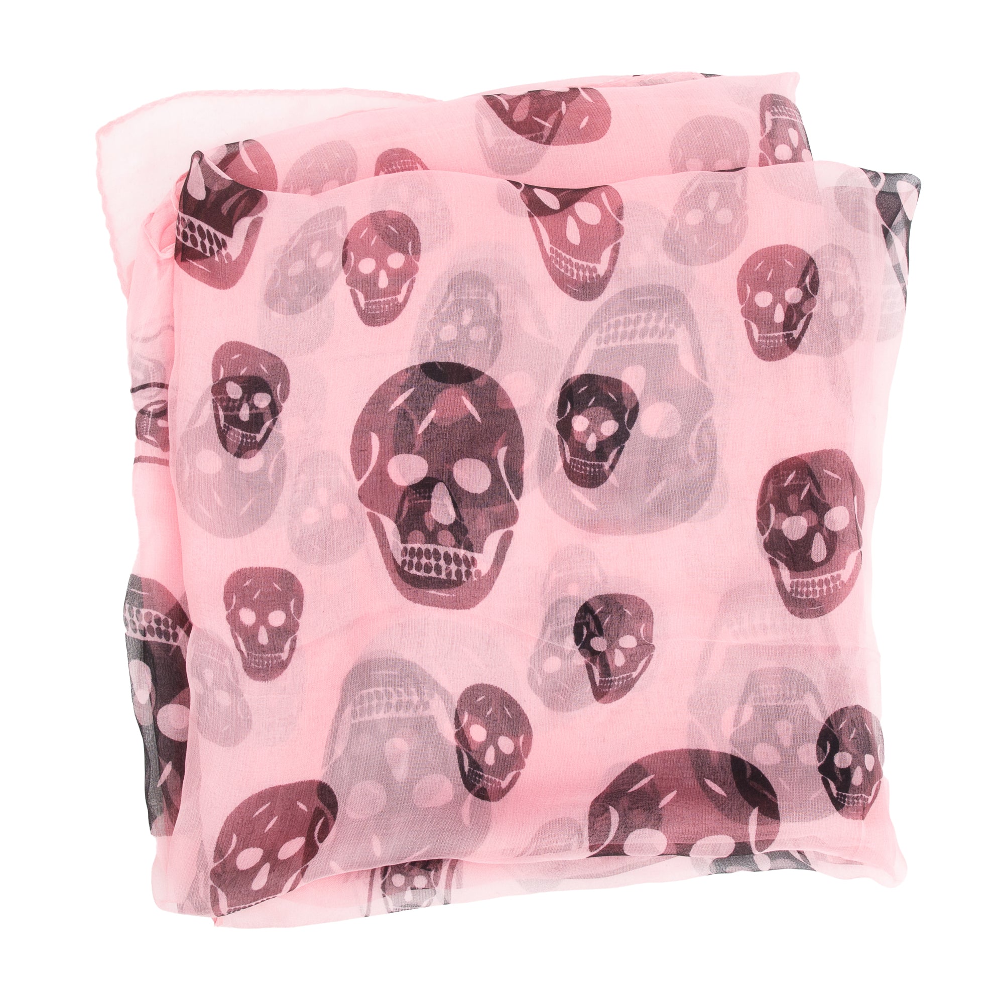 Alexander McQueen Pink/Black Skull Printed Silk Scarf
