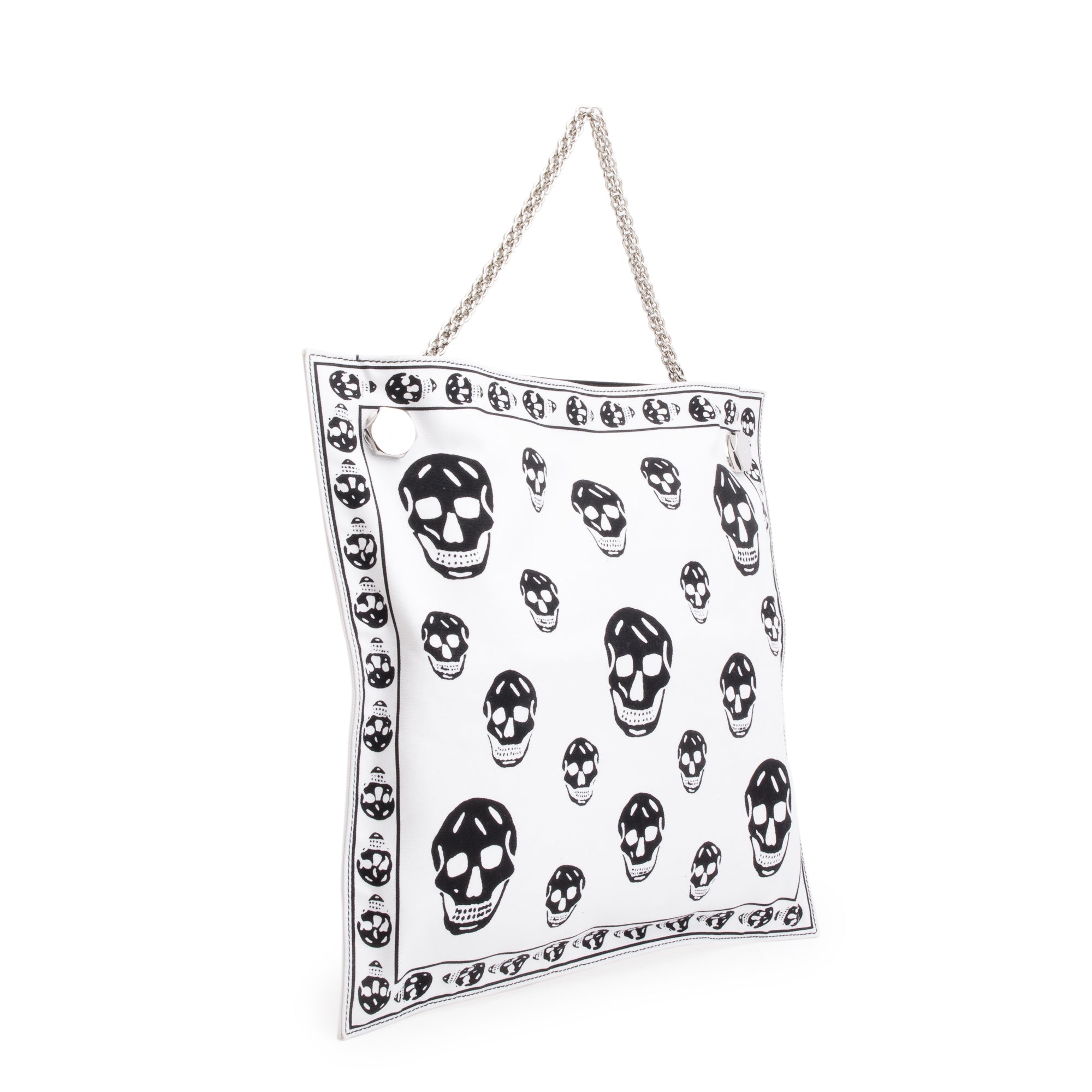 Alexander McQueen White Black Canvas Skull Tote