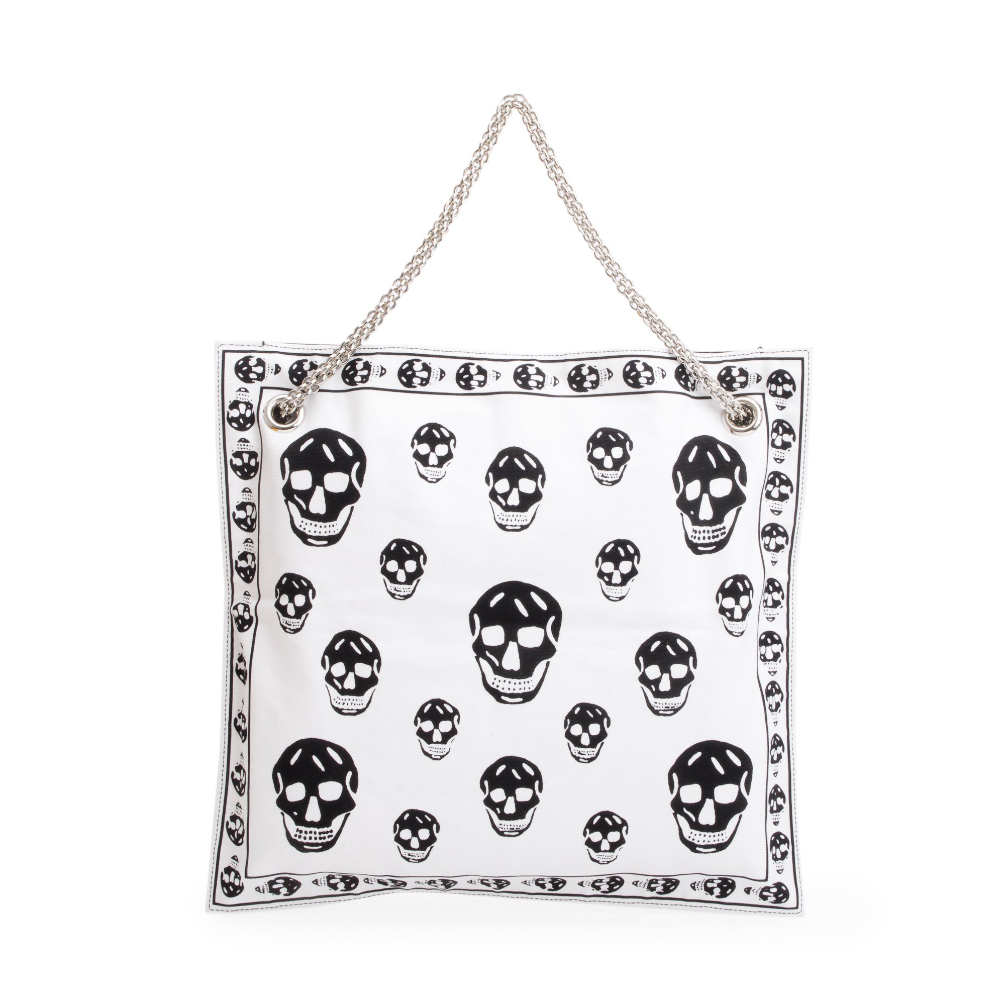 Alexander McQueen White Black Canvas Skull Tote